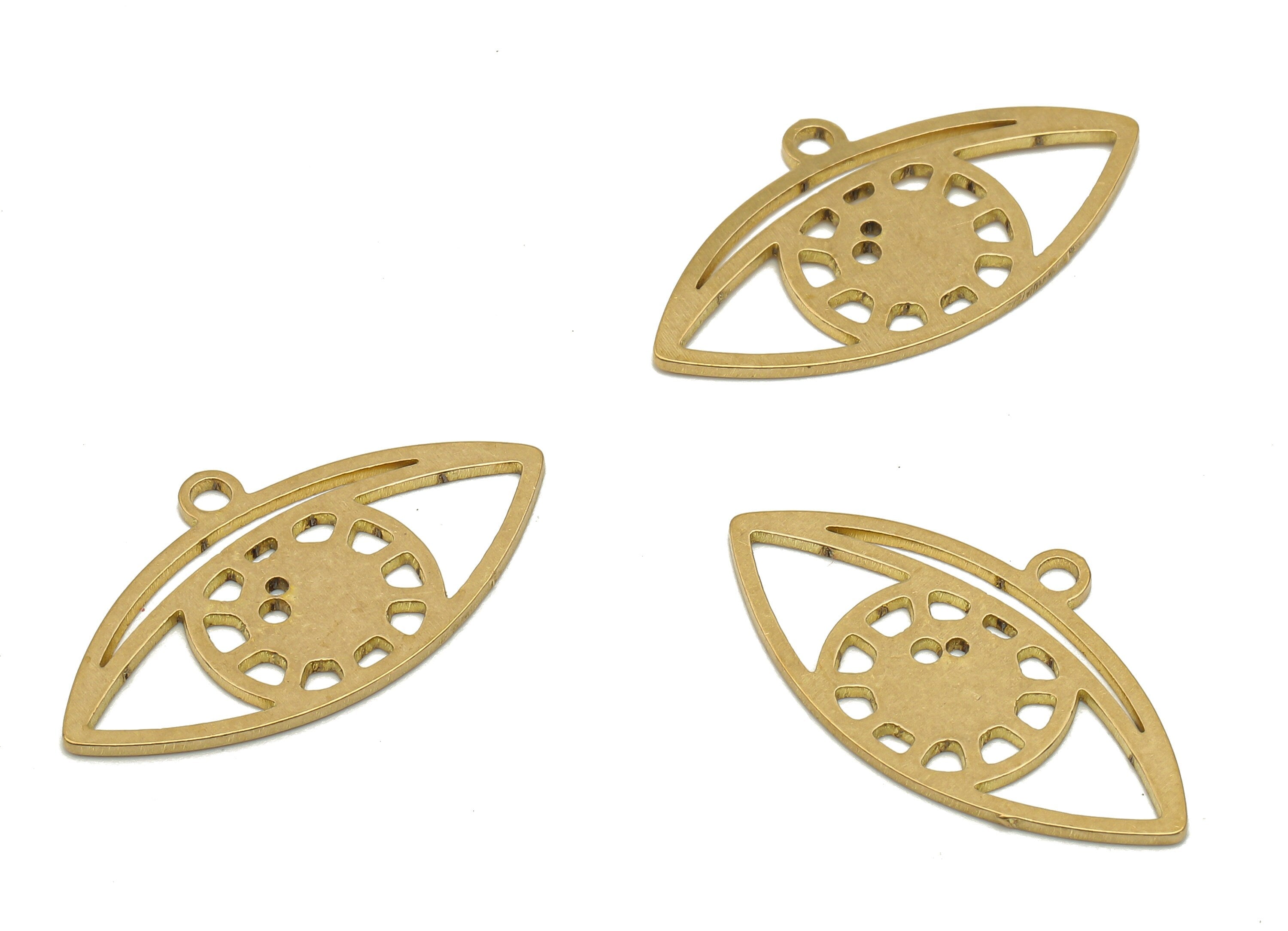 Brass Eye Charm - Raw Brass Cutout Earring Charm - Laser Cut Pendant - For Necklace - Jewelry Supplies - 24.59x13.74x0.67mm- PPA4216 - DOMEDBAZAAR