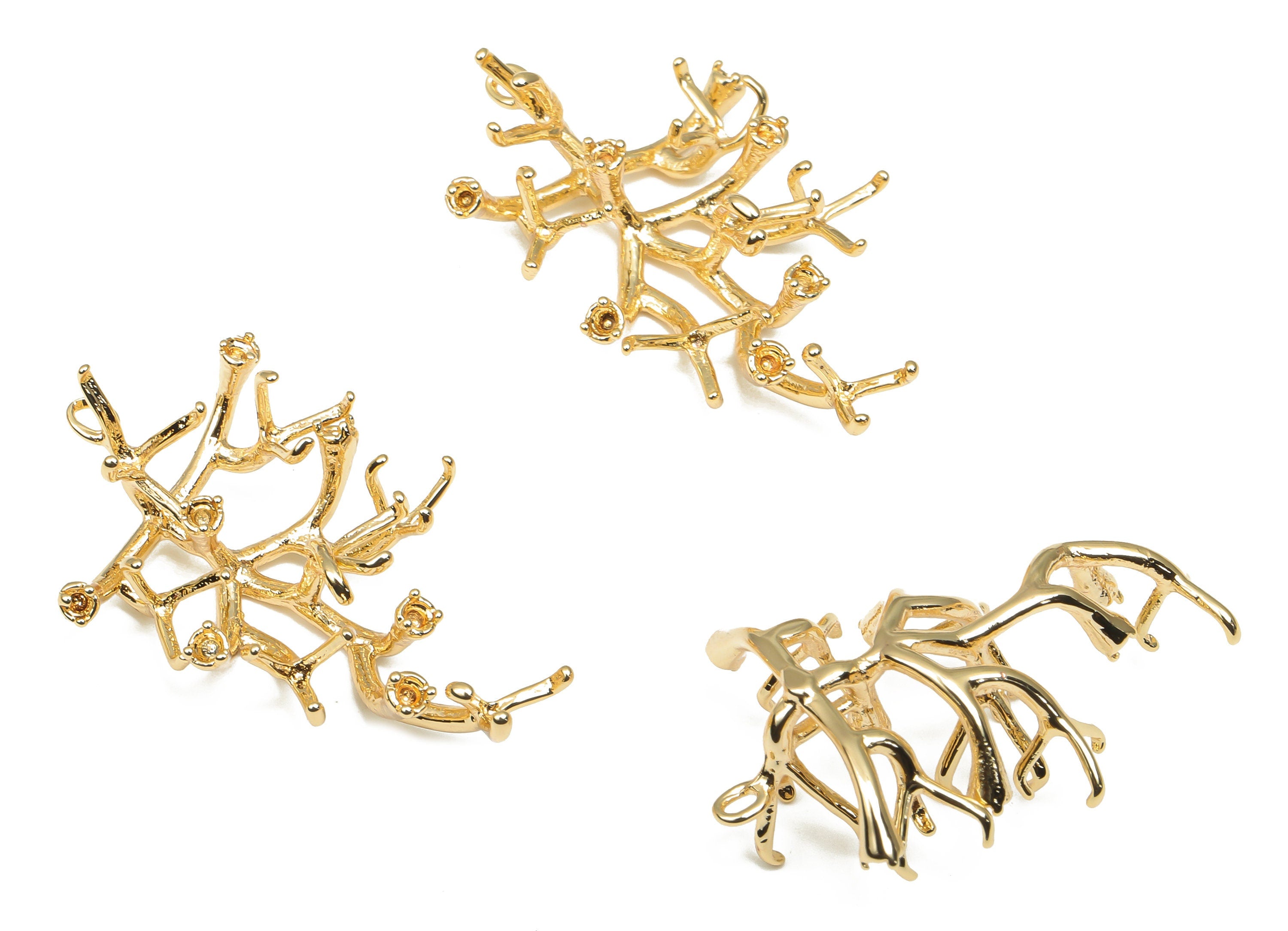 Brass Branch Earring Charm - Brass Leaf Earring Charm - 18K Real Gold Plating Pendant - Jewelry Making Supplies - 29.33x16.92x1mm - RGP4672 - DOMEDBAZAAR