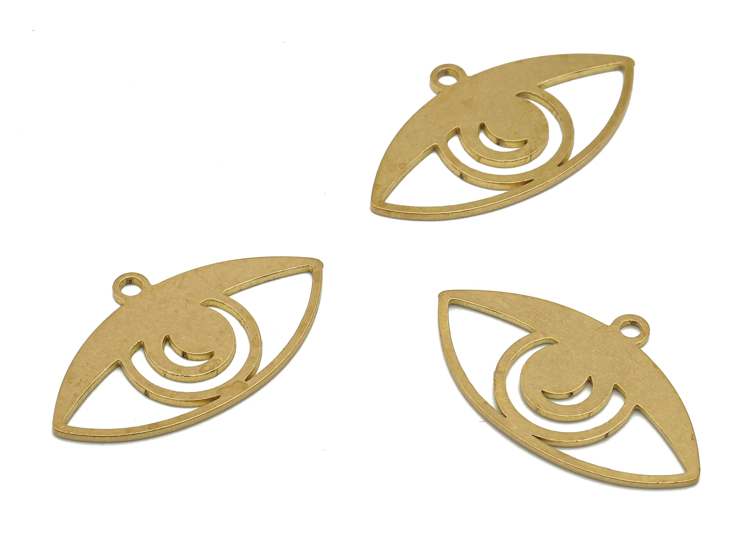 Brass Eye Charms - Raw Brass Cutout Earrings Charm - Laser Cut Pendant - DIY Making Charm - Jewelry Supplies - 24.82x14.52x0.67mm - PPA4218 - DOMEDBAZAAR