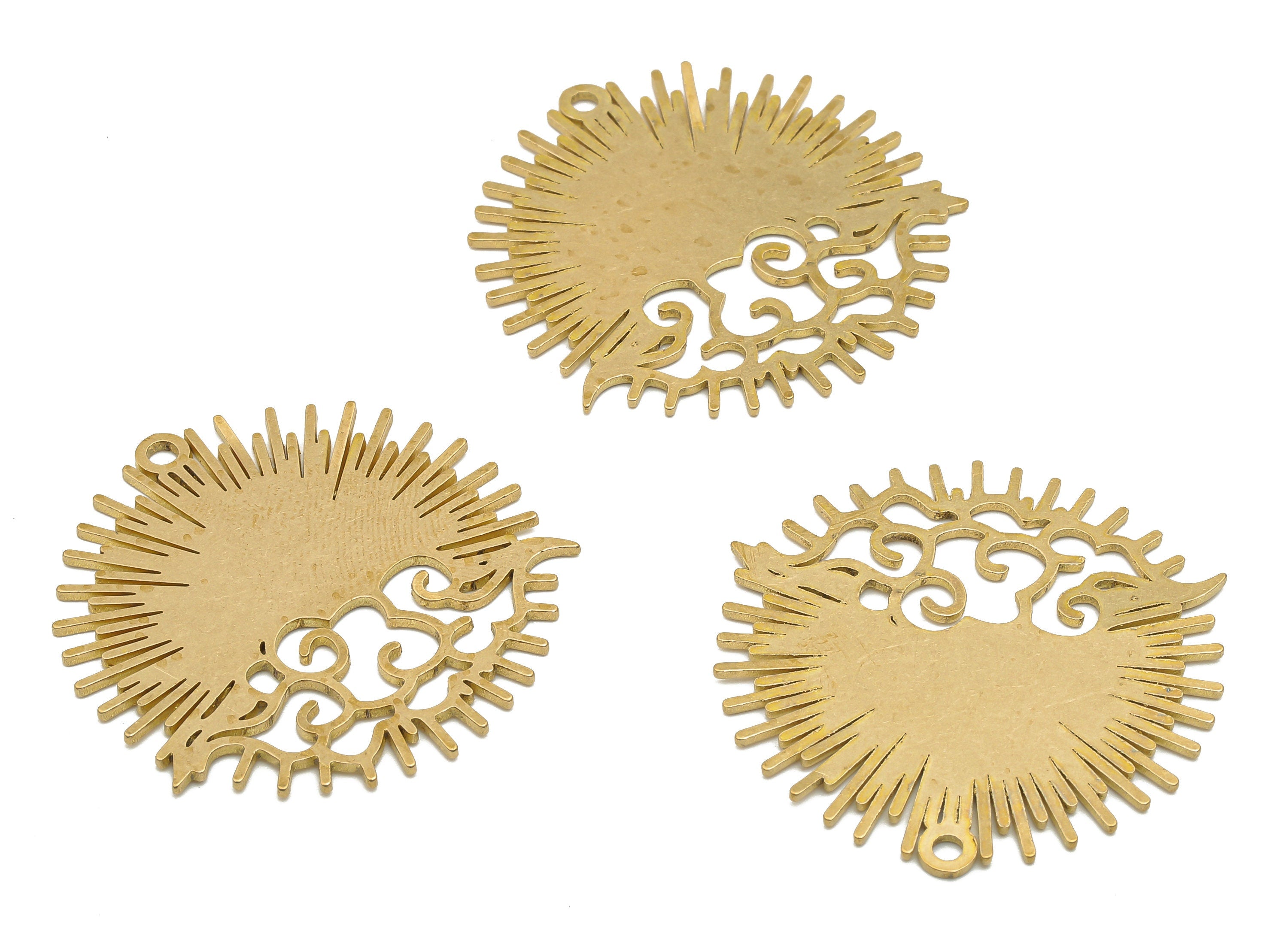 Brass Sun with Cloud Charm - Raw Brass Round Sun After Storm Cutout Charm - Laser Cut Celestial Sunshine Charm - 35.88x35.07x0.9mm - PPA4231 - DOMEDBAZAAR