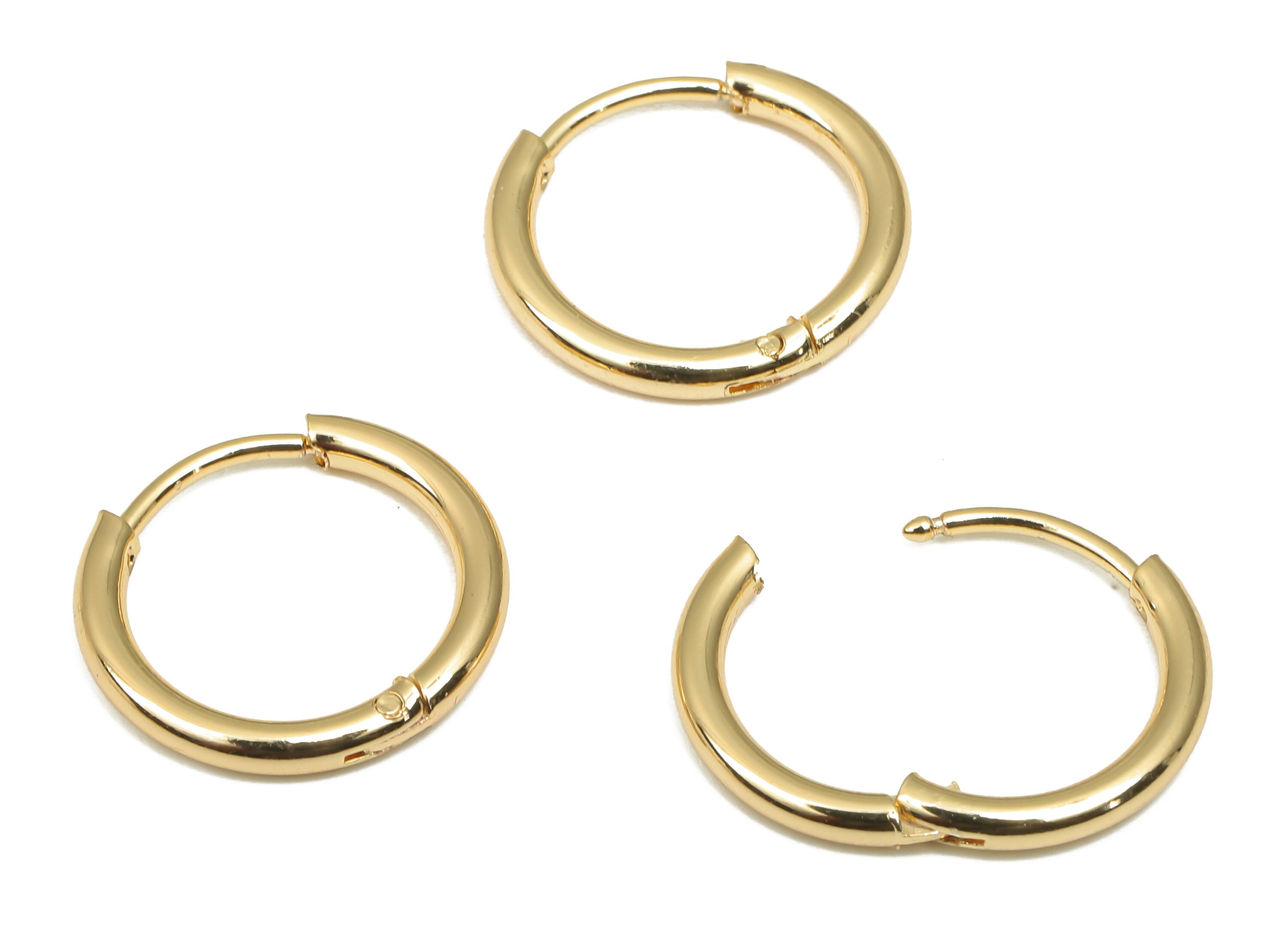 Brass Round Hoop Earring Clasp - Brass Circle Hoop Earring - 18K Real Gold Plating - Jewelry Making Supplies - 13.60x13.60x1.65mm - RGP4675 - DOMEDBAZAAR