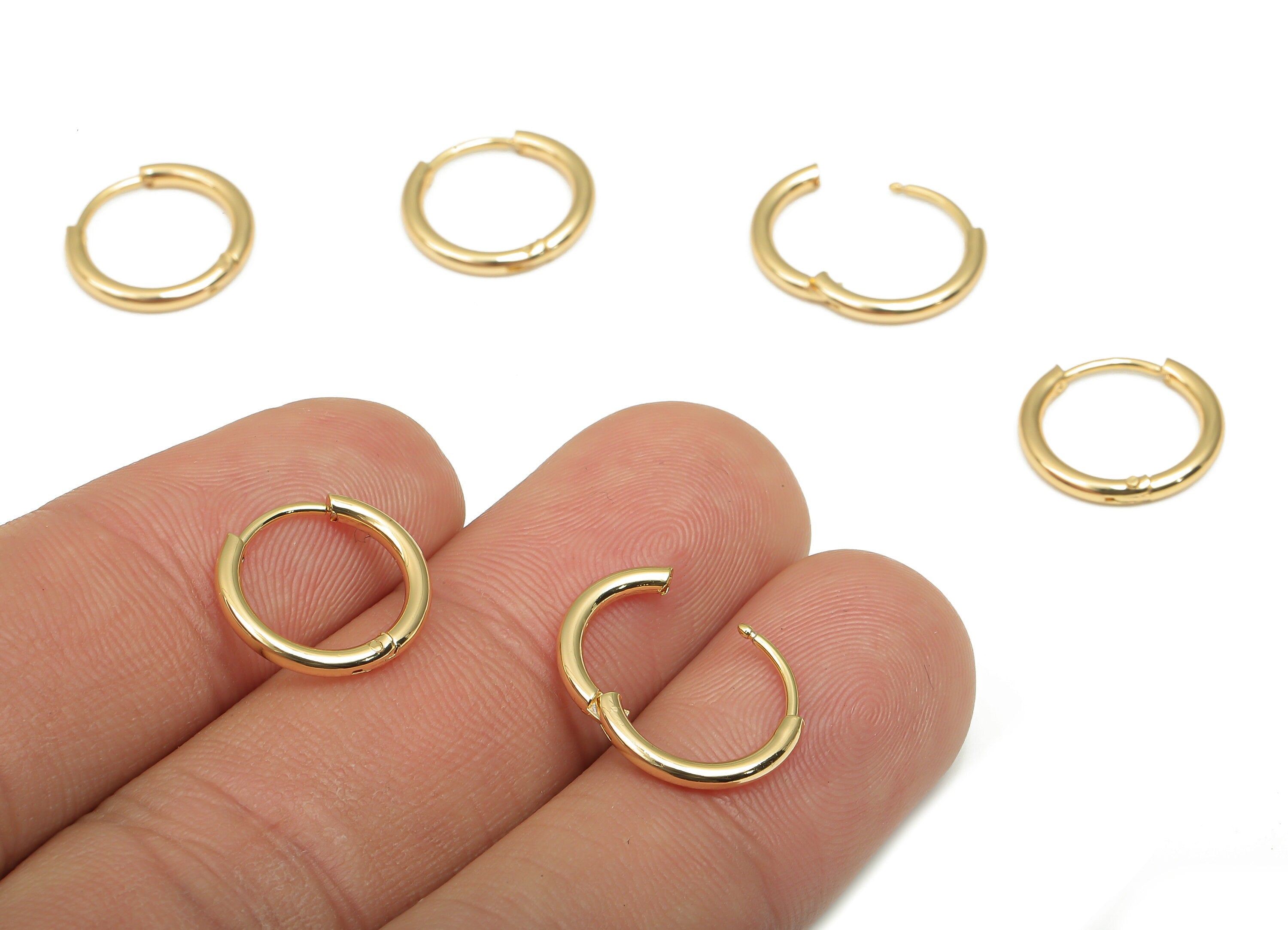 Brass Round Hoop Earring Clasp - Brass Circle Hoop Earring - 18K Real Gold Plating - Jewelry Making Supplies - 13.60x13.60x1.65mm - RGP4675 - DOMEDBAZAAR