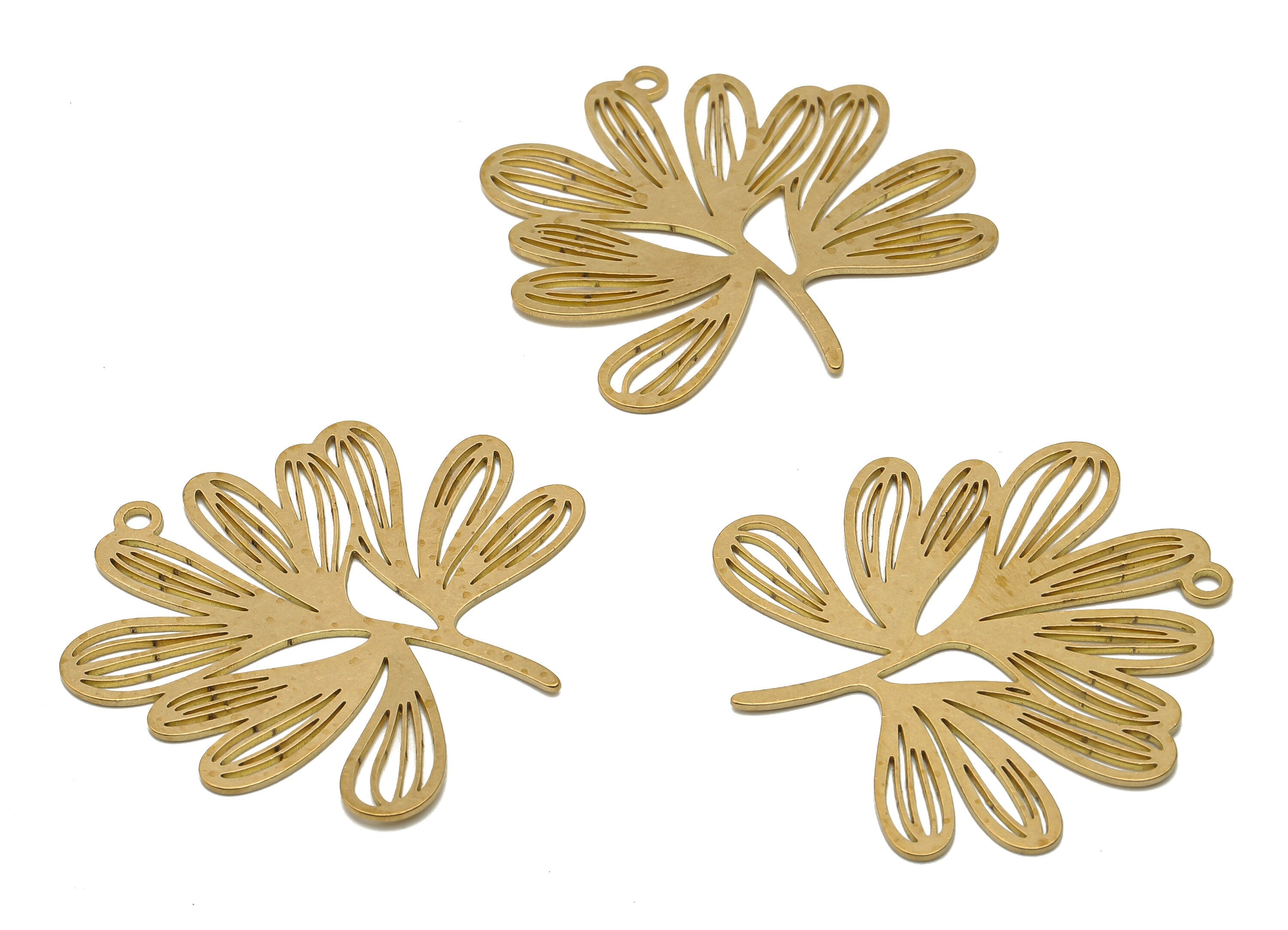 Raw Brass Flower Earrings Charm - Brass Flower Leaf Cutout Pendant - Brass Laser Cut Charms - 38.85x39.87x0.69mm - PPA4237 - DOMEDBAZAAR