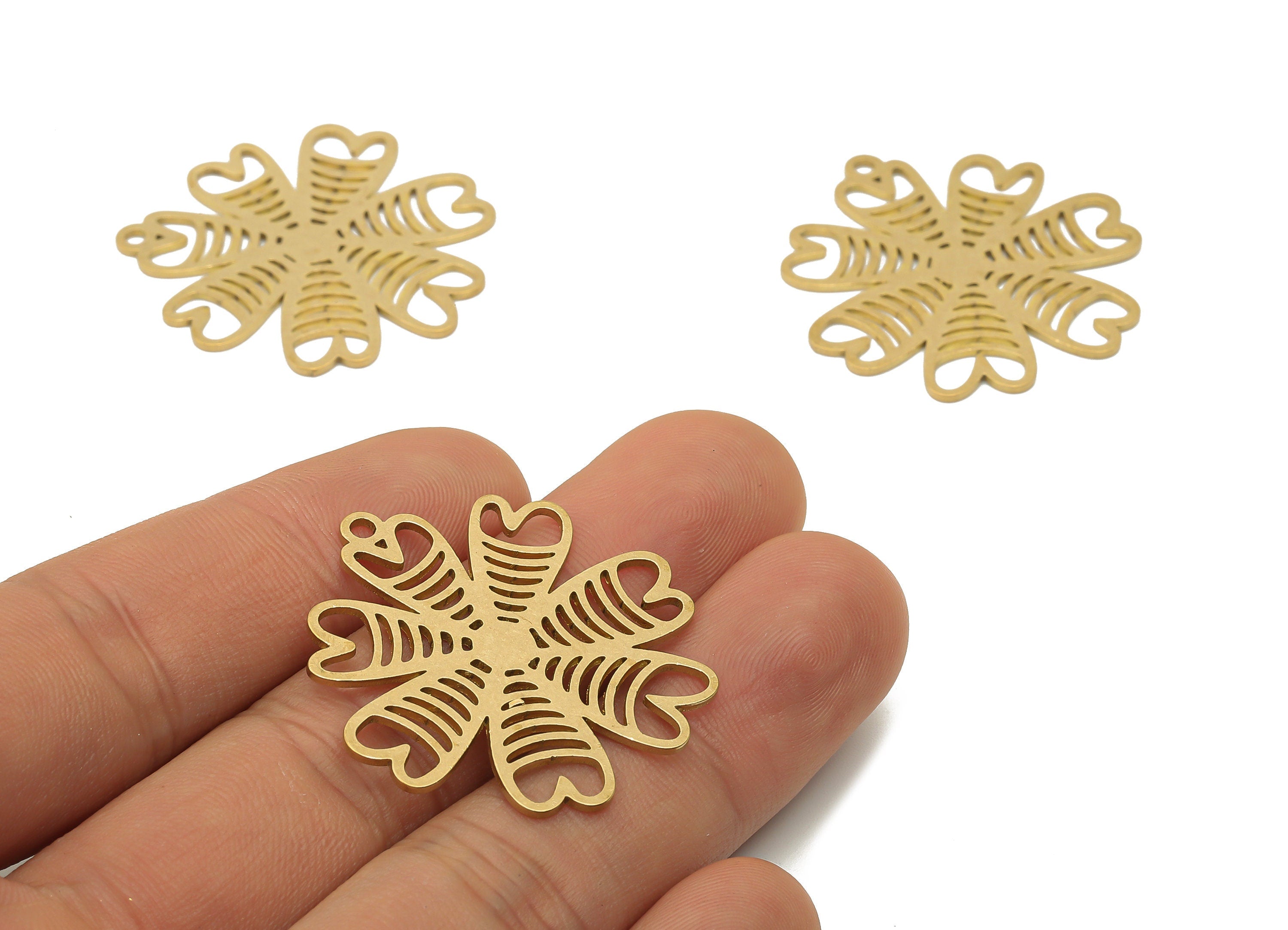 Brass Flower Earring Charm - Raw Brass Filigree Flower Cutout Charms - Laser Cut Jewelry Supplies - 34.56x33.03x0.84mm- PPA4238 - DOMEDBAZAAR