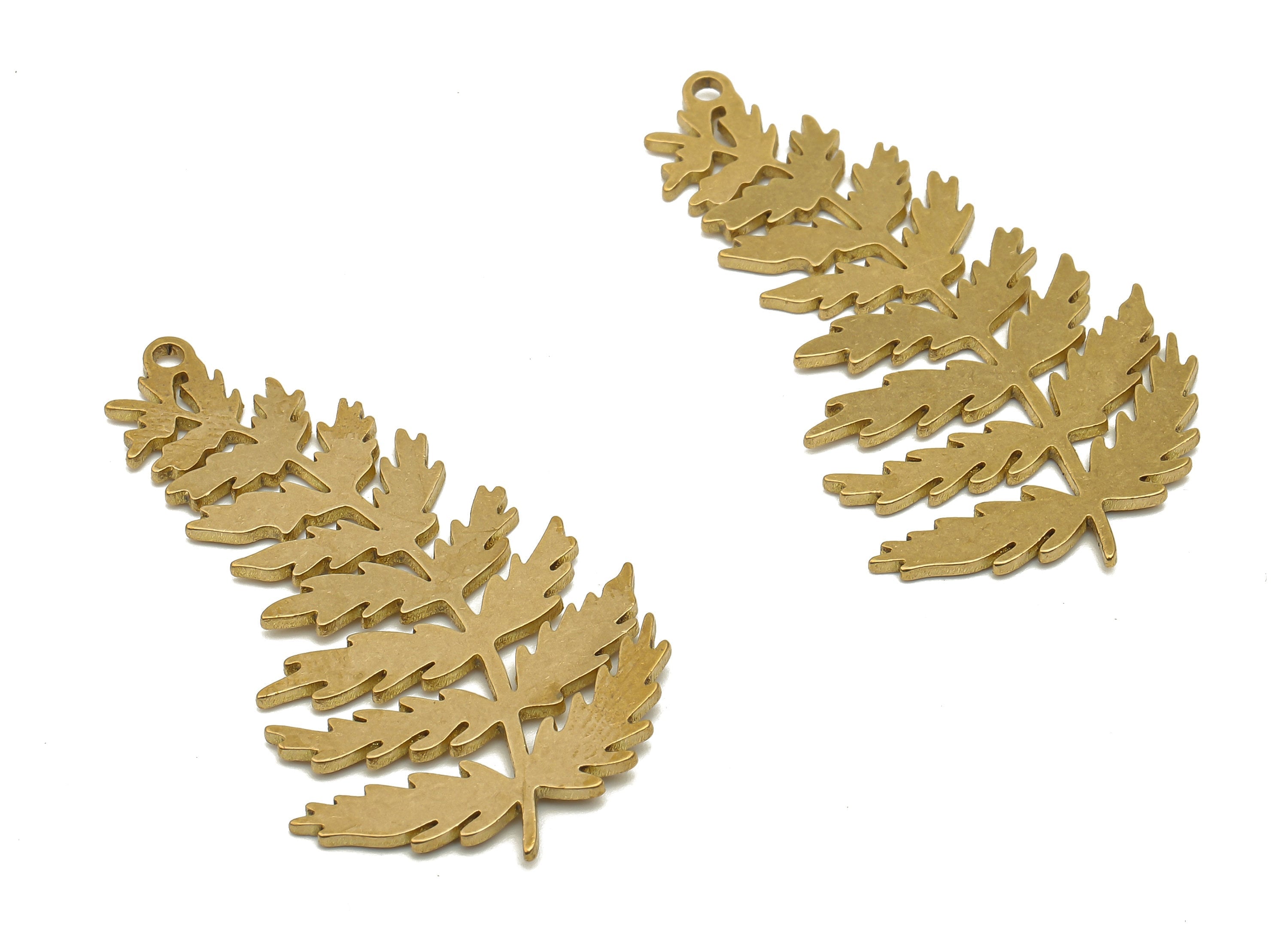 Brass Fern Leaf Charm - Raw Brass Fern Cutout Pendant - Brass Leaf Branch Earring Charm - Jewelry Making Supplies - 41.6x21.5x0.9mm -PPA4243 - DOMEDBAZAAR