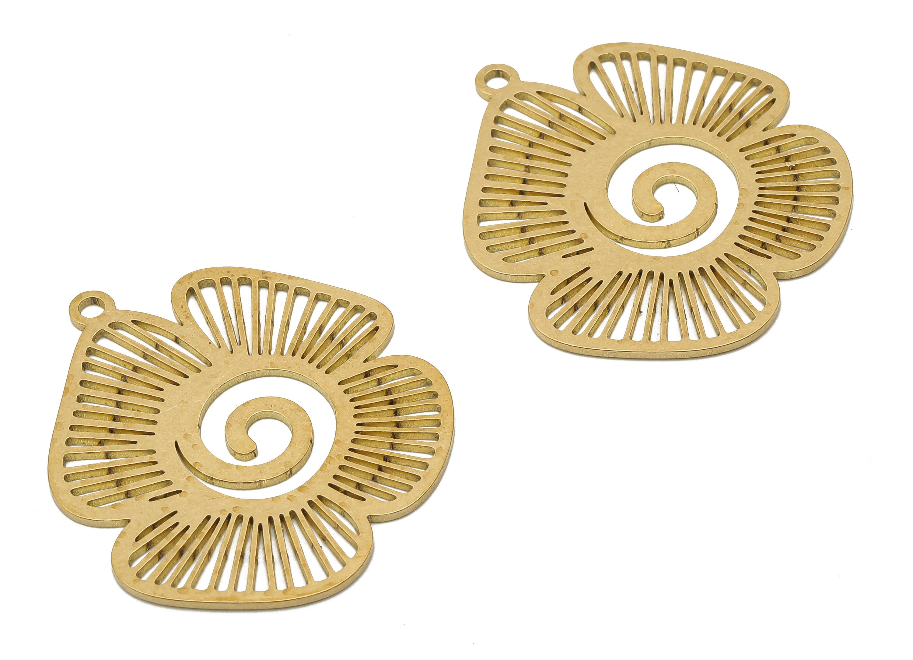 Brass Flower Earring Charm - Raw Brass Laser Cut Spiral Flower Cutout Charms - Filigree Findings - Laser Cut - 34.56x33.03x0.84mm - PPA4248 - DOMEDBAZAAR