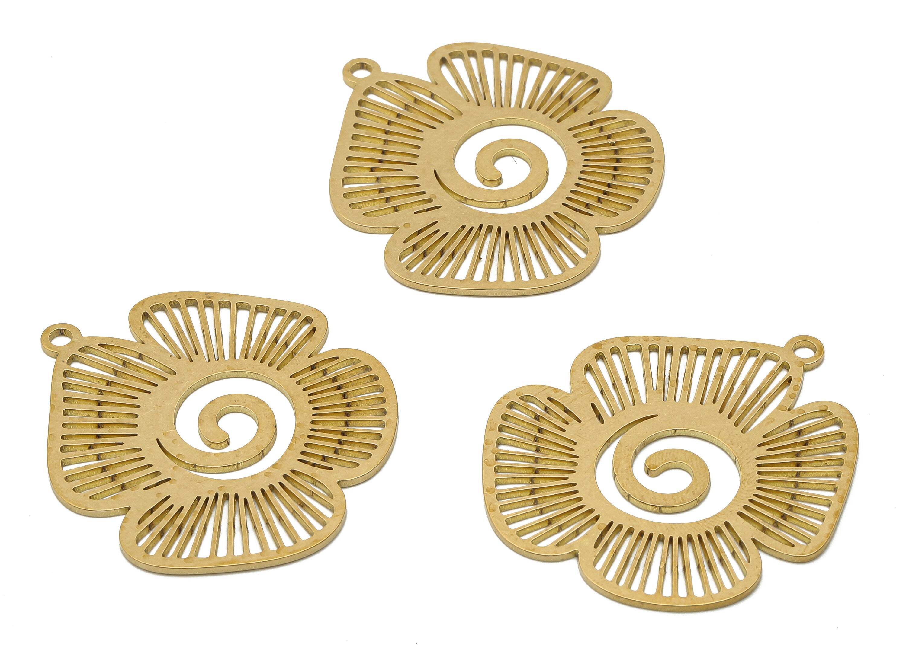 Brass Flower Earring Charm - Raw Brass Laser Cut Spiral Flower Cutout Charms - Filigree Findings - Laser Cut - 34.56x33.03x0.84mm - PPA4248 - DOMEDBAZAAR