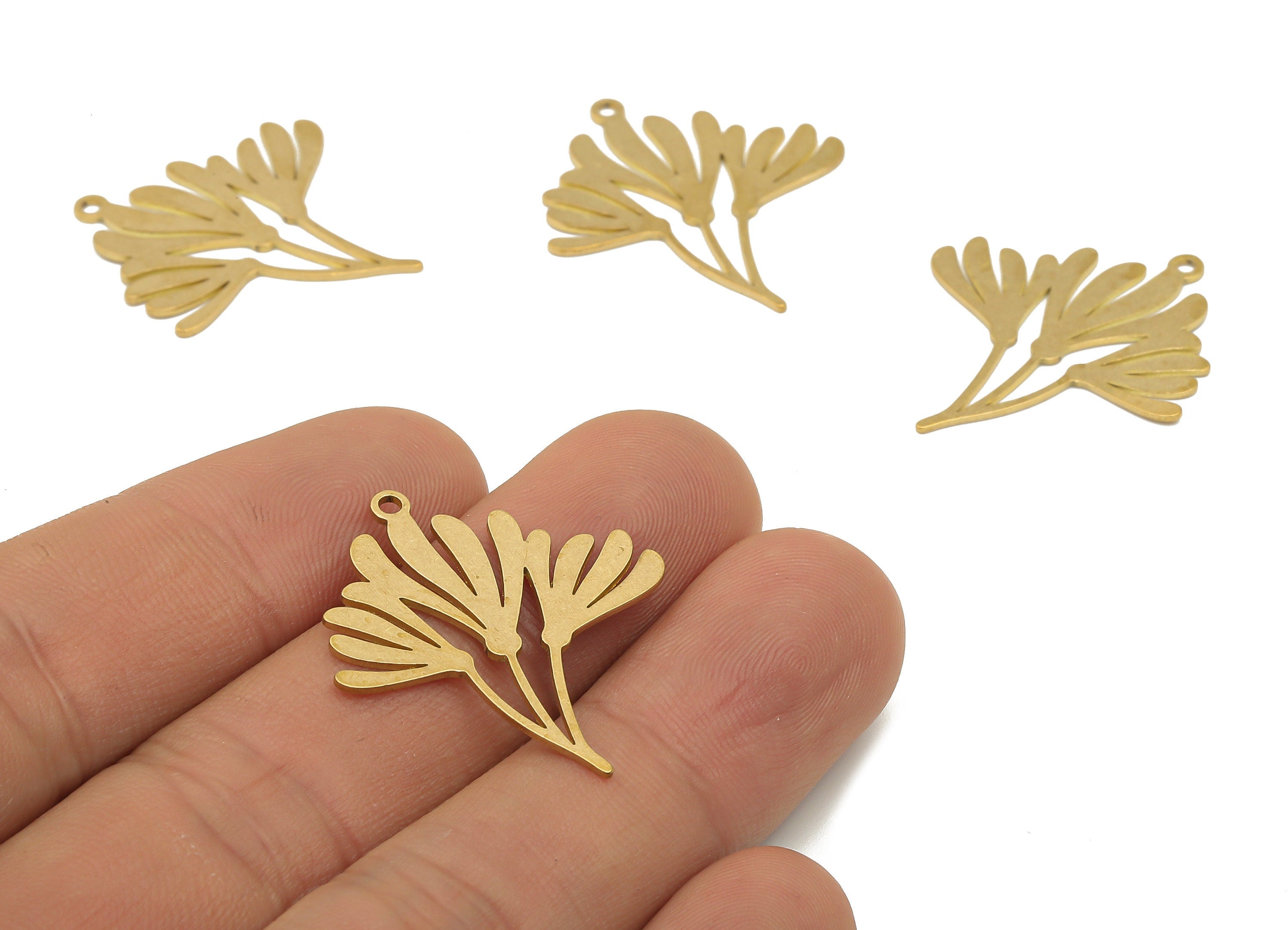 Brass Flower Earrings Charm - Raw Brass Leaf Cutout Pendant - Laser Cut Charms - Jewelry Making Supplies - 29.84x26.51x0.67mm - PPA4272 - DOMEDBAZAAR