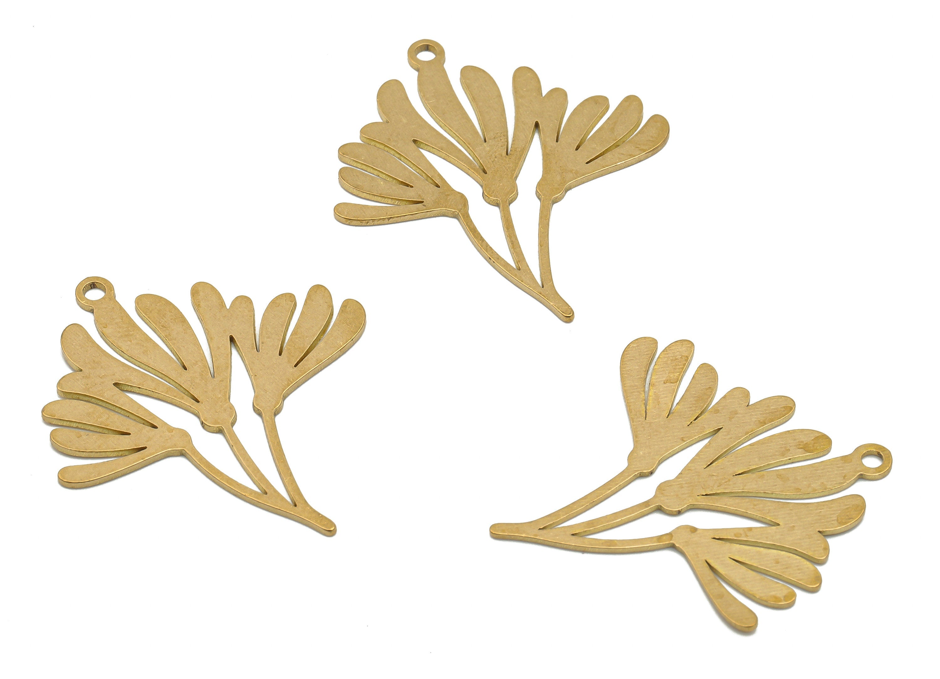 Brass Flower Earrings Charm - Raw Brass Leaf Cutout Pendant - Laser Cut Charms - Jewelry Making Supplies - 29.84x26.51x0.67mm - PPA4272 - DOMEDBAZAAR