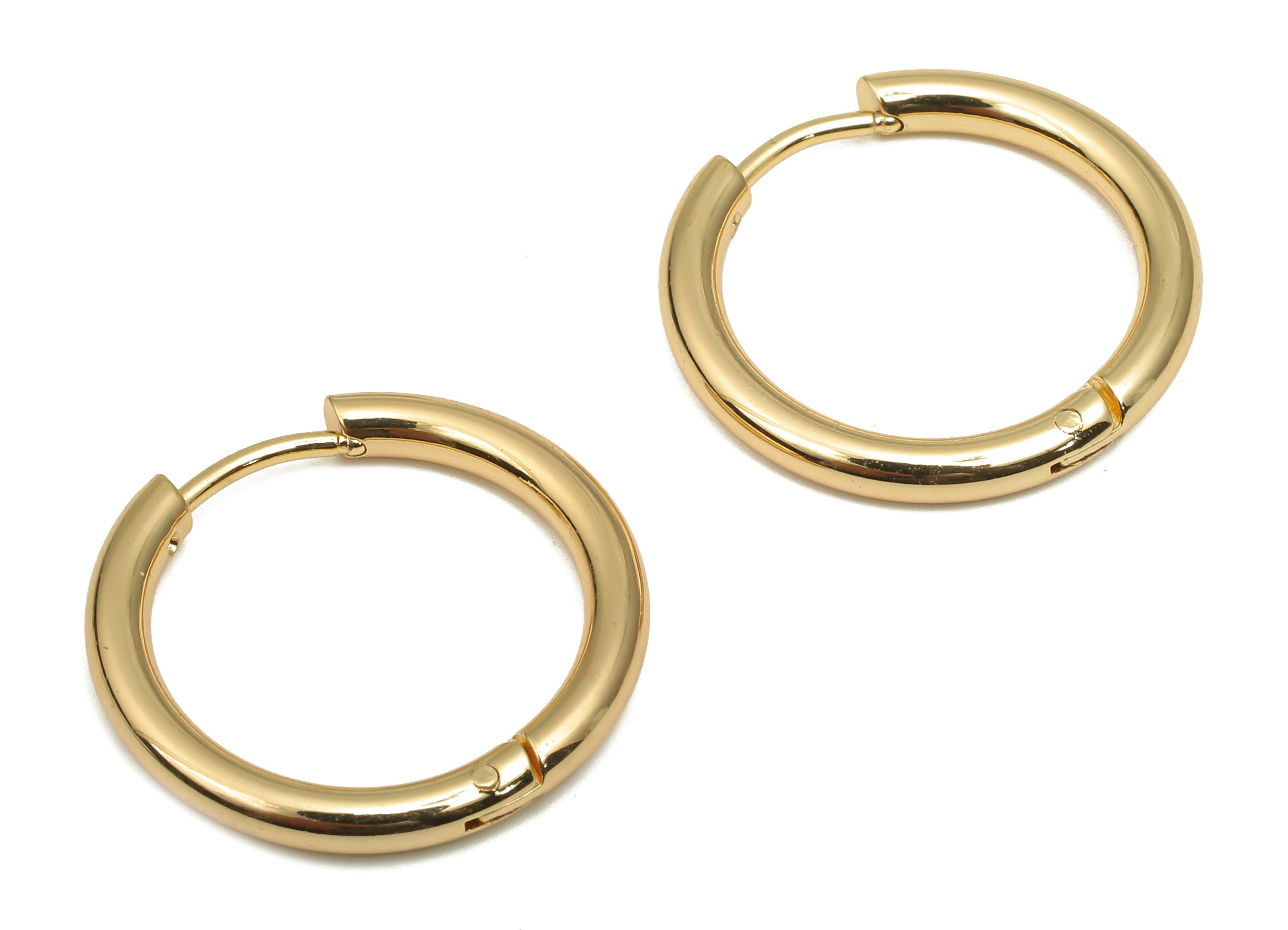 Brass Round Hoop Earring Clasp - Brass Circle Hoop Earring - 18K Real Gold Plating - Jewelry Making Supplies -19.98x19.98x2.46mm - RGP4678 - DOMEDBAZAAR