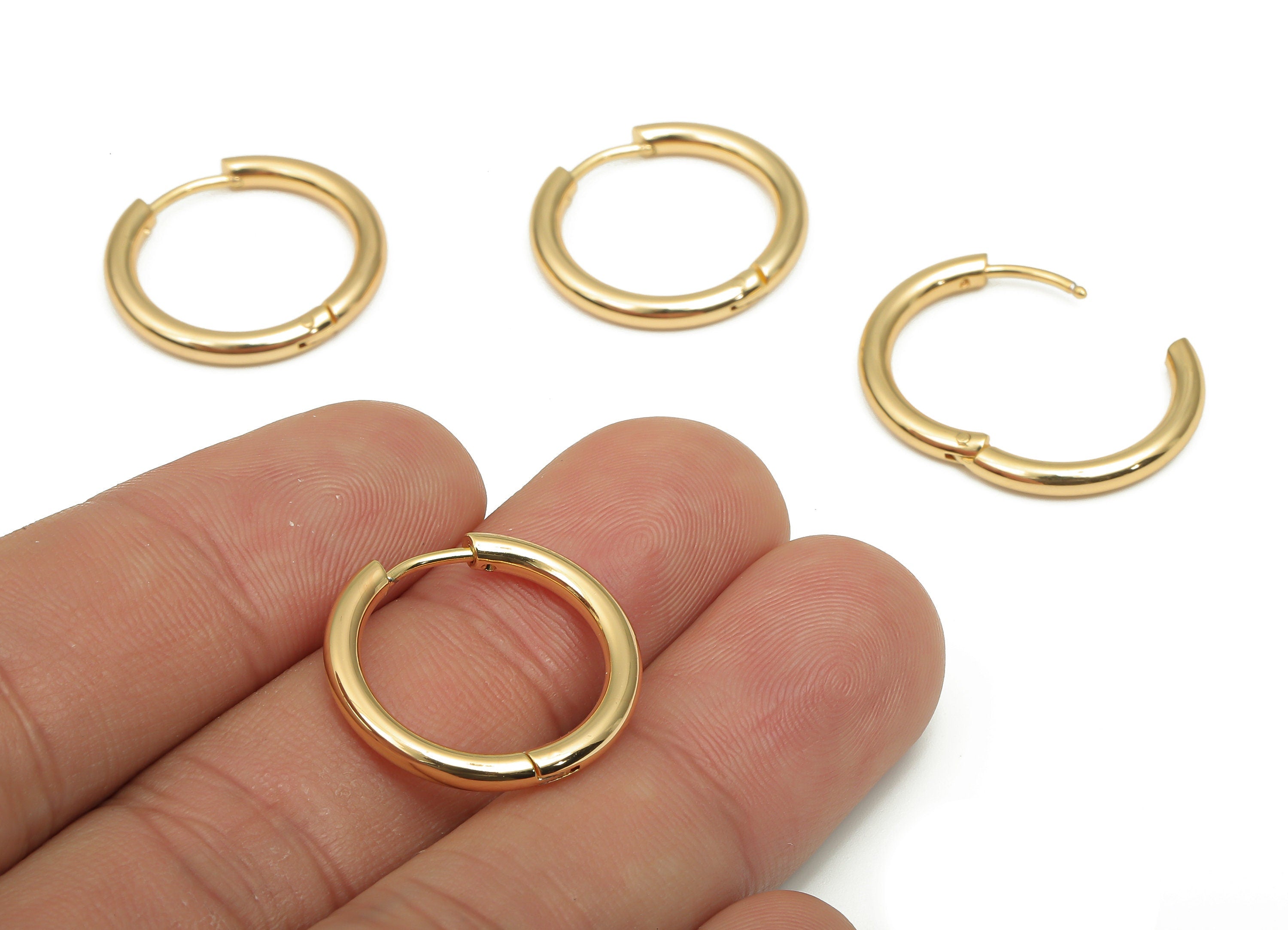 Brass Round Hoop Earring Clasp - Brass Circle Hoop Earring - 18K Real Gold Plating - Jewelry Making Supplies -19.98x19.98x2.46mm - RGP4678 - DOMEDBAZAAR
