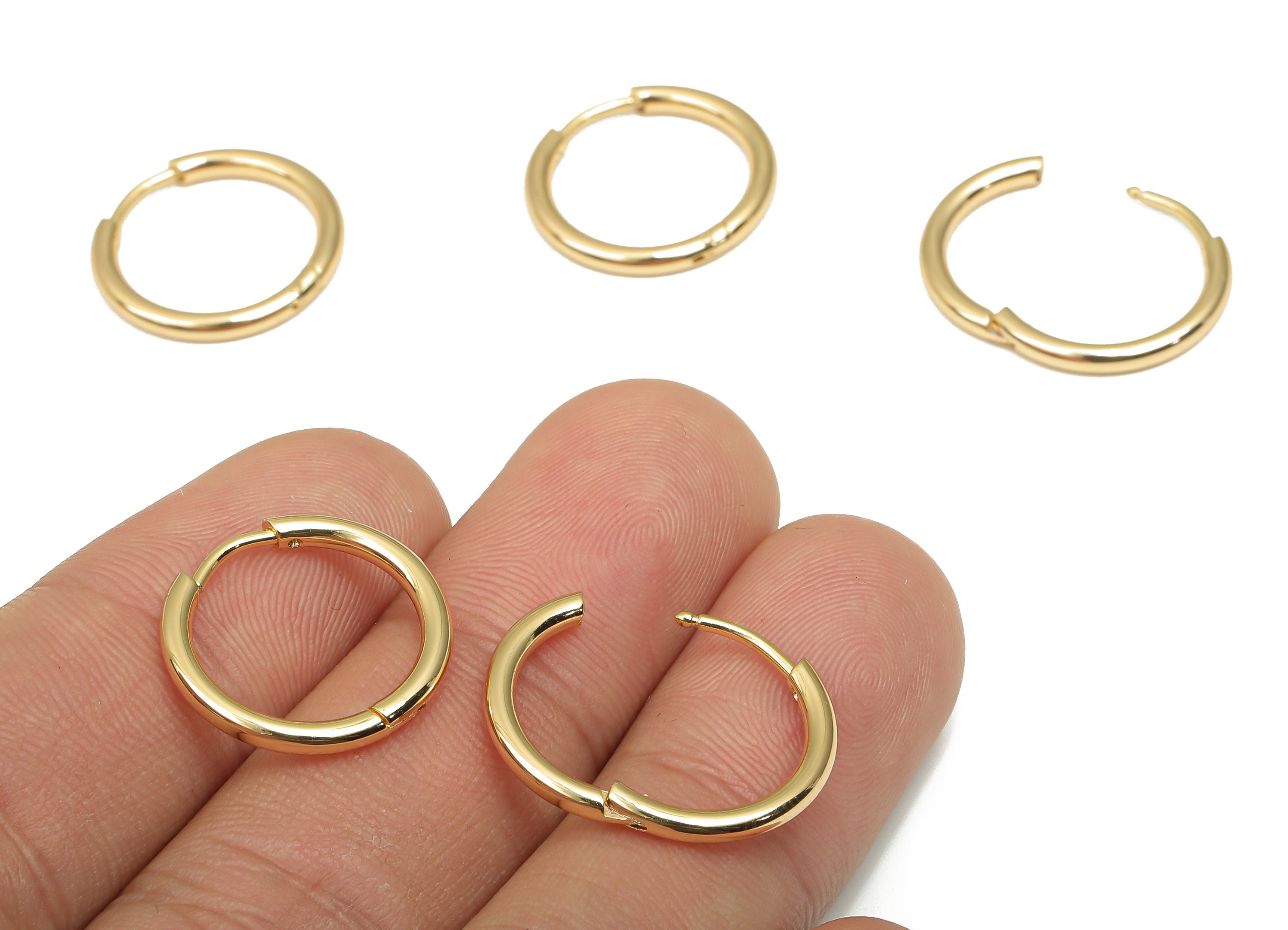 Brass Round Hoop Earring Clasp - Brass Circle Earrings - 18K Real Gold Plating Hoop - Jewelry Making Supplies - 18.24x18.24x2.11mm - RGP4679 - DOMEDBAZAAR