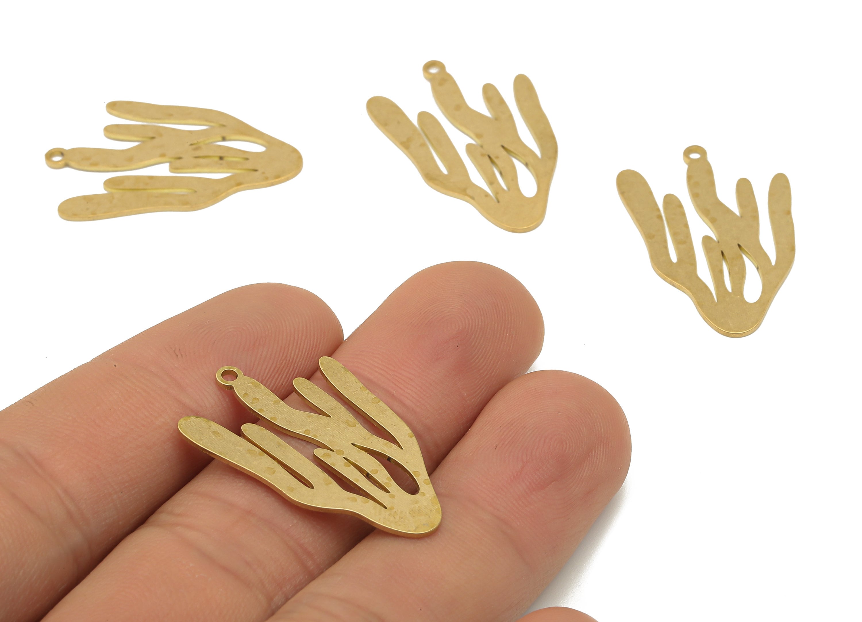 Brass Coral Earring Charm - Raw Brass Sea Plant Cutout Pendant - Earring Findings - Jewelry Making Supplies - 30.14x19.59x0.66mm - PPA4328 - DOMEDBAZAAR