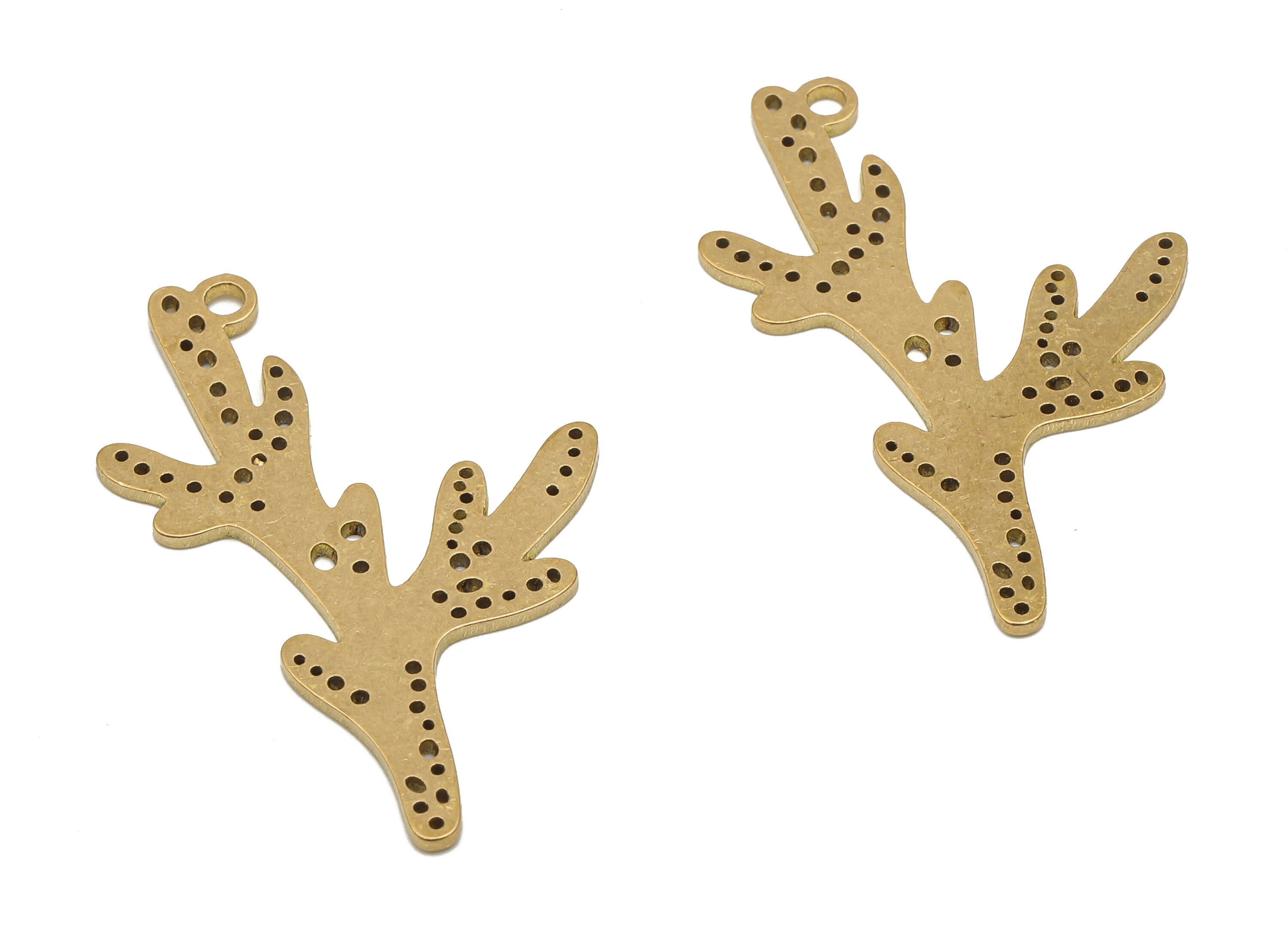 Brass Branch Earrings Charm - Raw Brass Geometric Cutout Pendant - Earring Findings - Jewelry Making Supplies - 35.96x19.79x0.9mm - PPA4347 - DOMEDBAZAAR