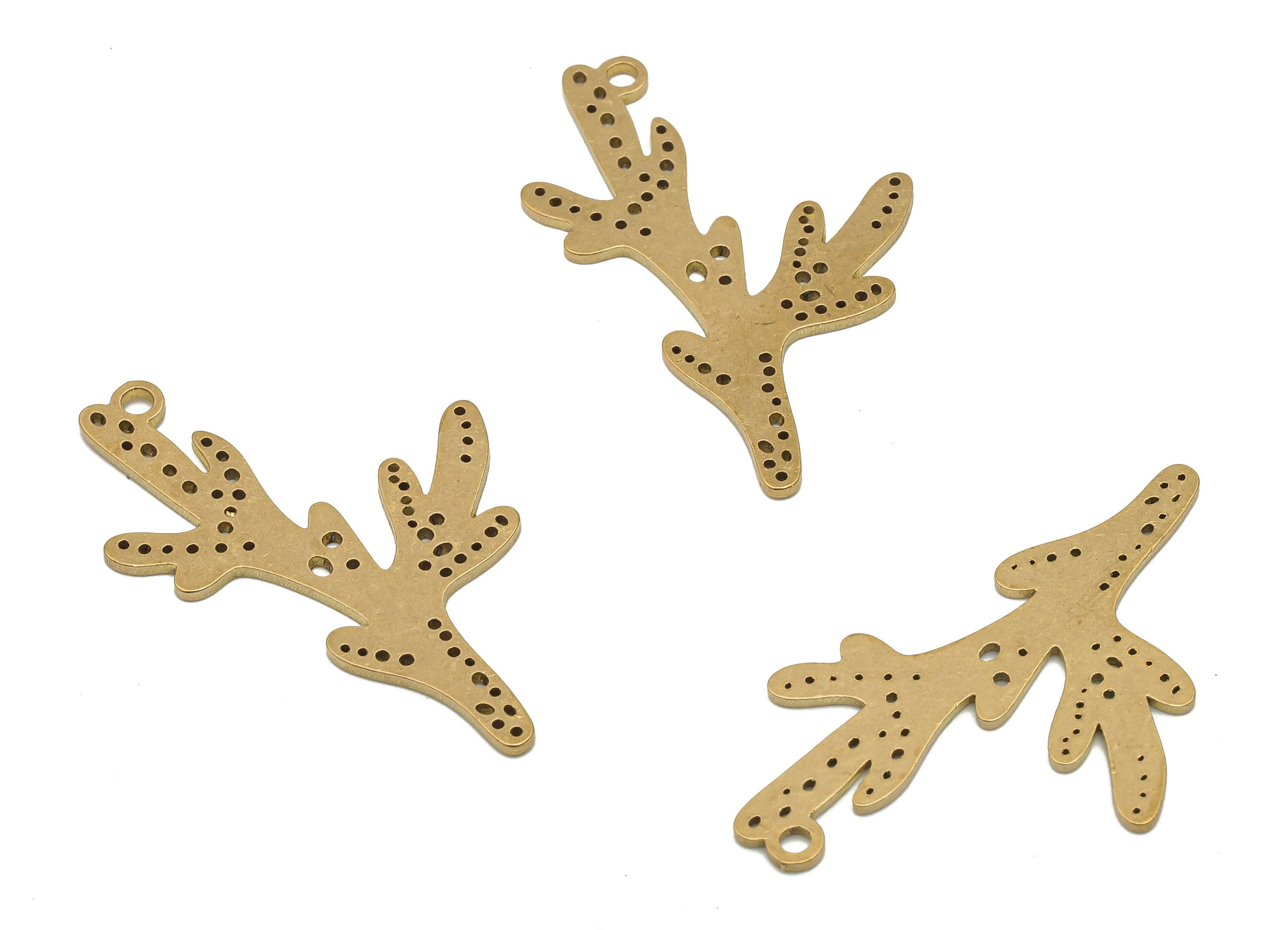 Brass Branch Earrings Charm - Raw Brass Geometric Cutout Pendant - Earring Findings - Jewelry Making Supplies - 35.96x19.79x0.9mm - PPA4347 - DOMEDBAZAAR