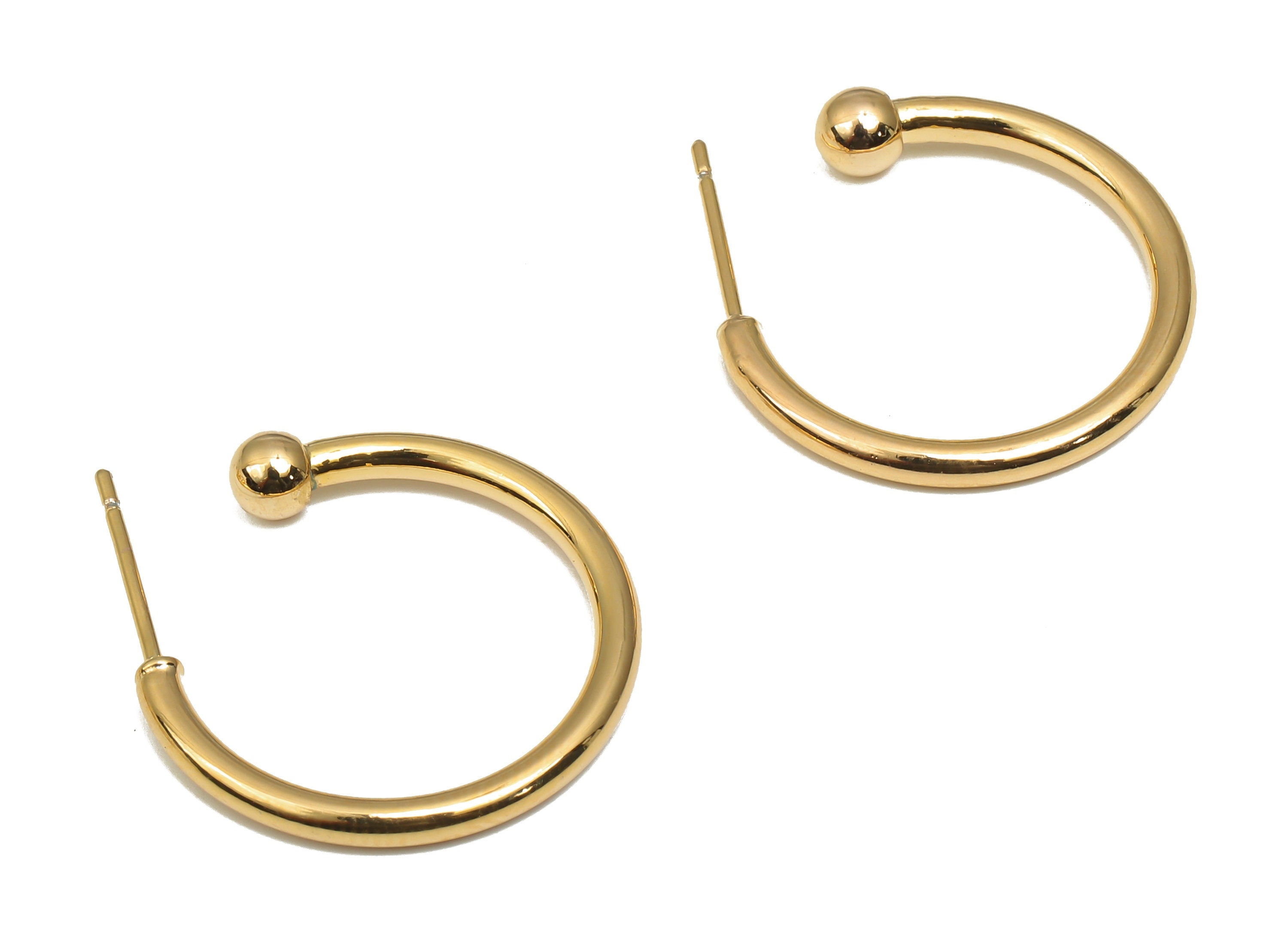 Brass C Open Hoop Earring Stud - Brass C Hoop Earring Post - Open Hoop Post Earring - Stainless Steel Stud - 20.78x18.89x3.91mm - RGP4684 - DOMEDBAZAAR