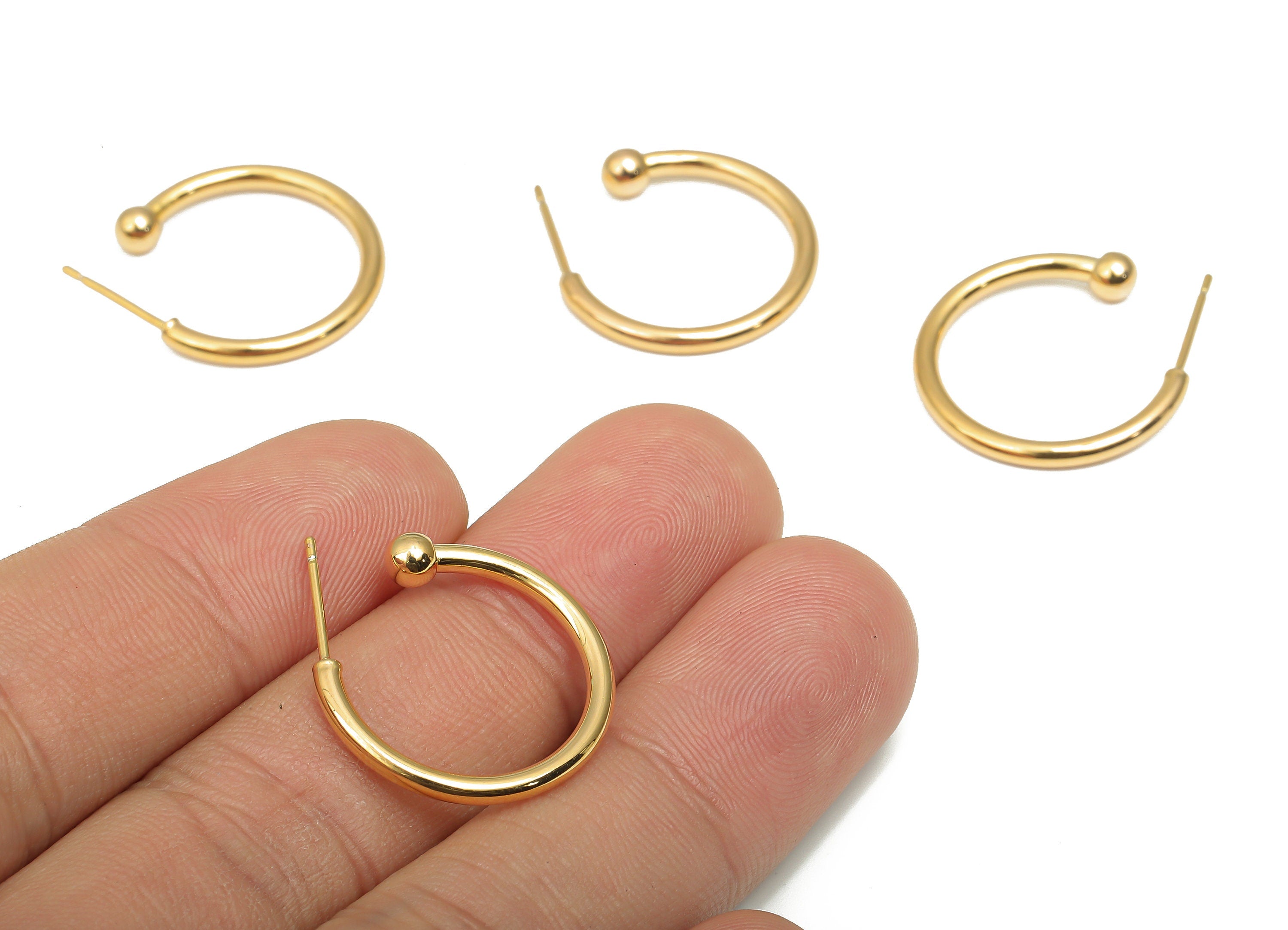 Brass C Open Hoop Earring Stud - Brass C Hoop Earring Post - Open Hoop Post Earring - Stainless Steel Stud - 20.78x18.89x3.91mm - RGP4684 - DOMEDBAZAAR