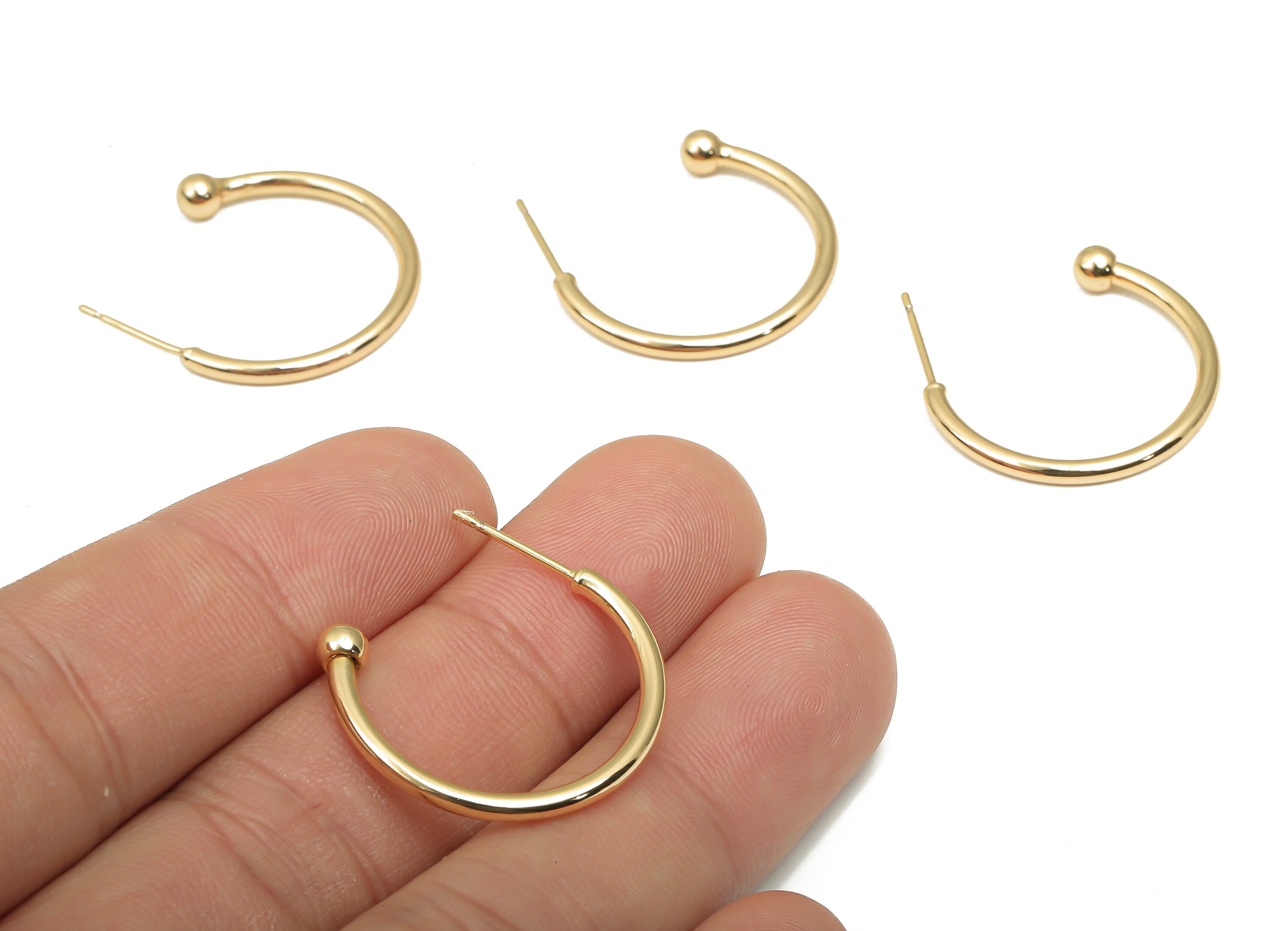Brass C Open Hoop Earring Stud - Brass C Hoop Earring Post - Open Hoop Post Earring - Stainless Steel Stud - 24.93x20.25x2.03mm - RGP4685 - DOMEDBAZAAR