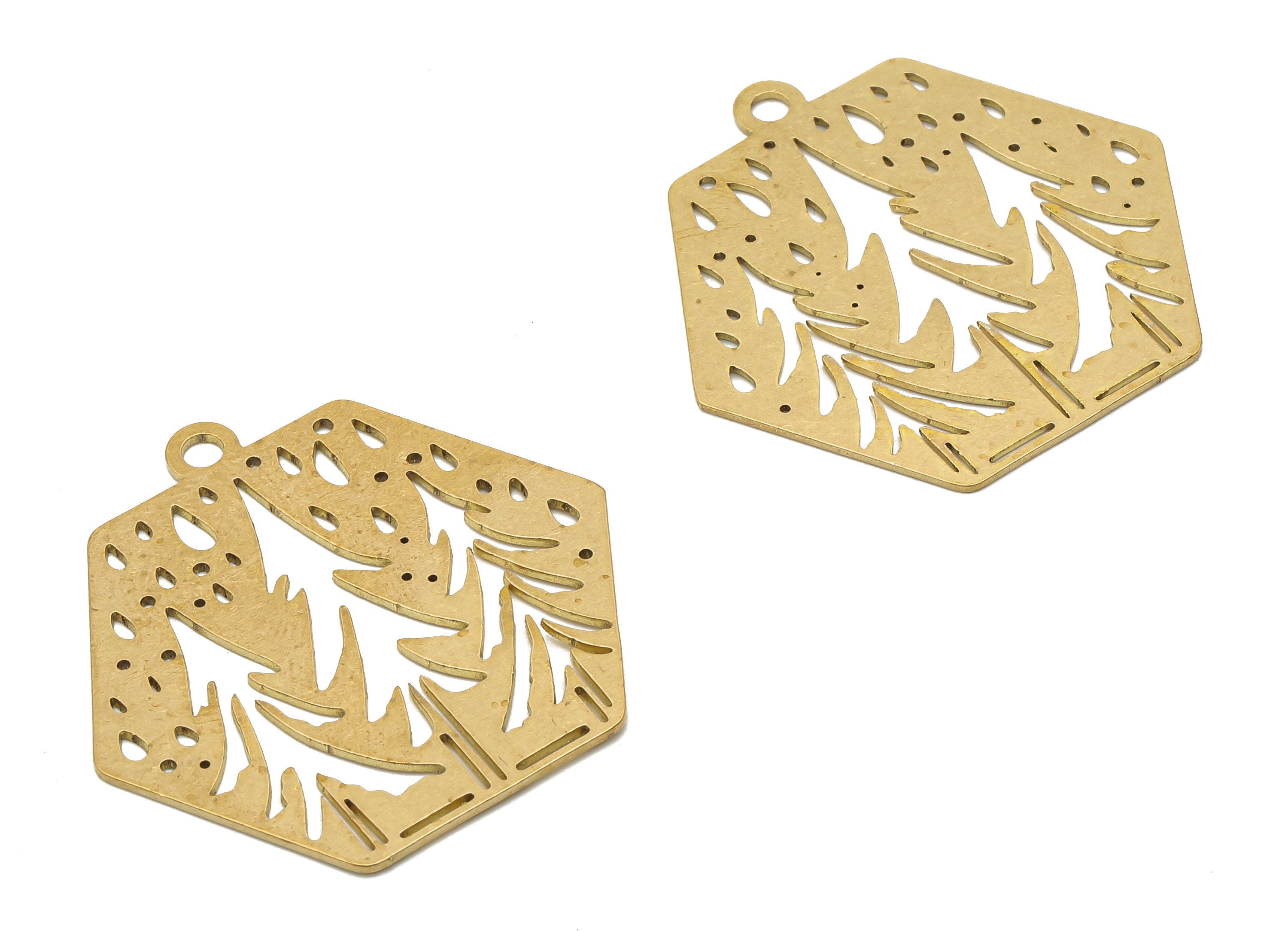 Brass Hexagon Forest Charms - Raw Brass Hexagon Winter Tree Cutout Earrings Charms - Laser Cut Charms - 34.84x34.06x0.64mm - PPA4452 - DOMEDBAZAAR