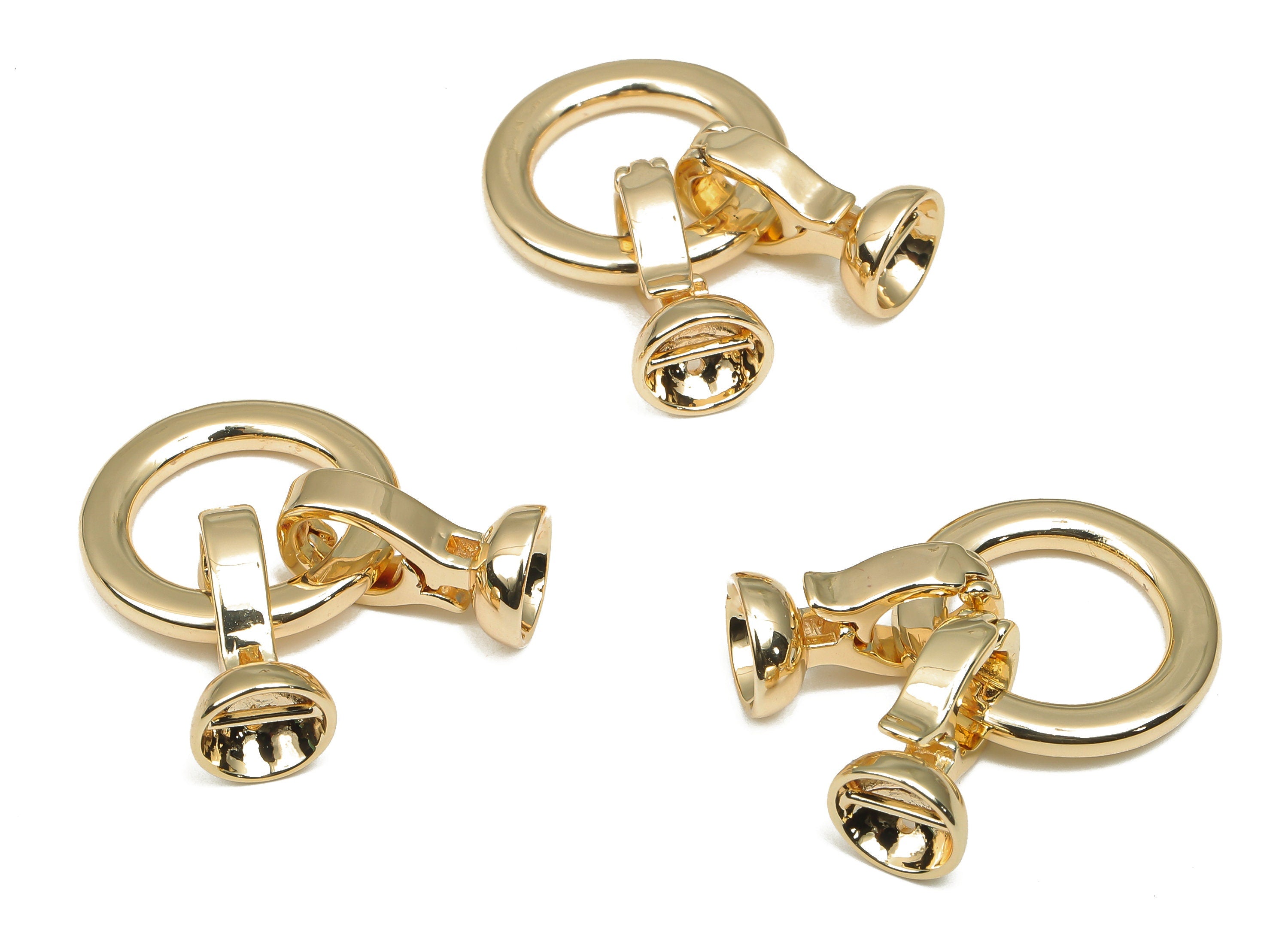 Brass Circle Toggle Clasp - Brass Round Clasp - 18K Real Gold Plated Brass Clasp - Bracelet Toggle Clasp - 26.38x16.95x2.14mm - RGP4687 - DOMEDBAZAAR