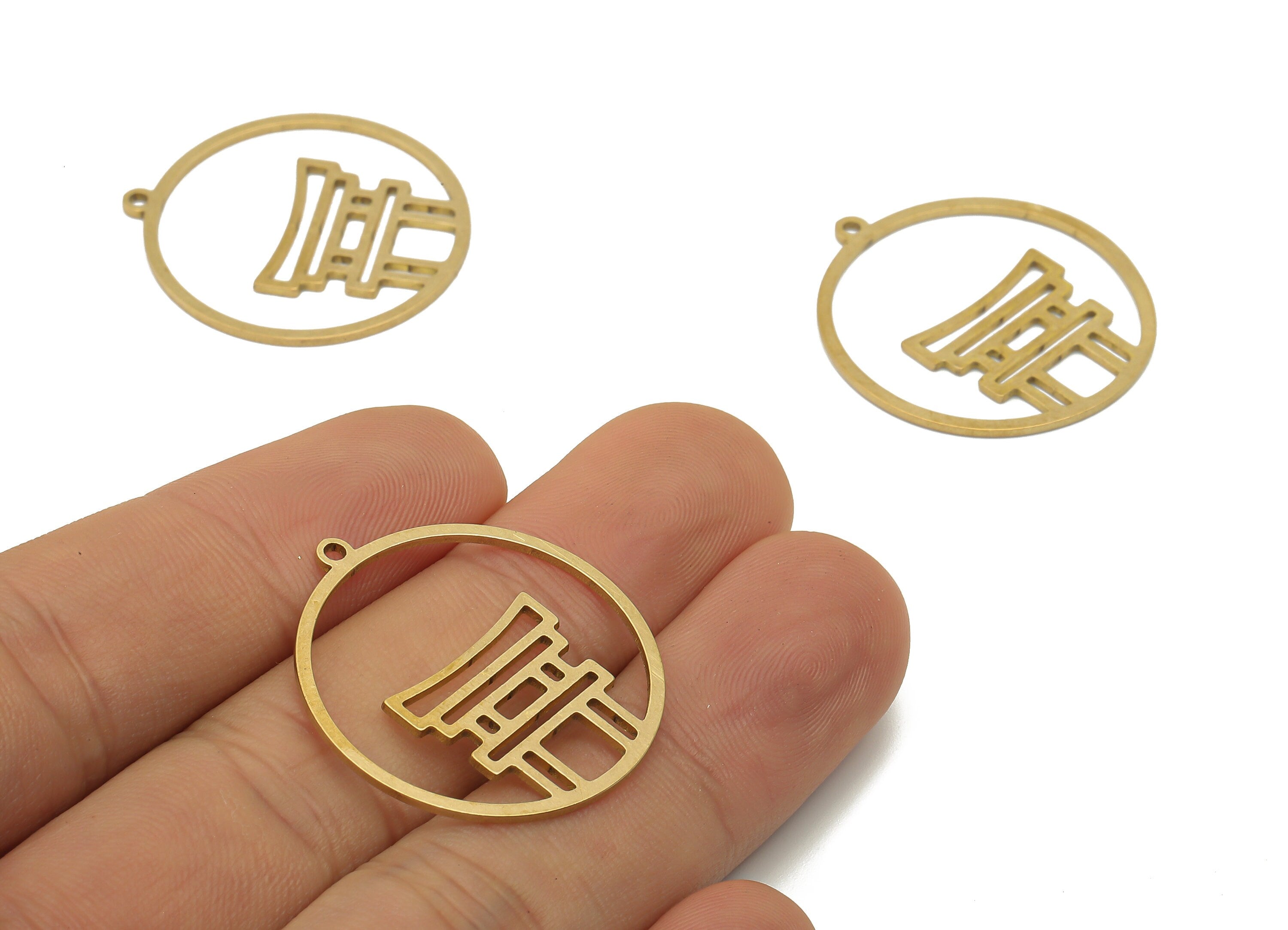 Brass Circle Temple Charm - Raw Brass Stone Age Hoop Cutout Earrings Charm - Laser Cut Pendant - 29.67x27.43x0.83mm - PPA4462 - DOMEDBAZAAR