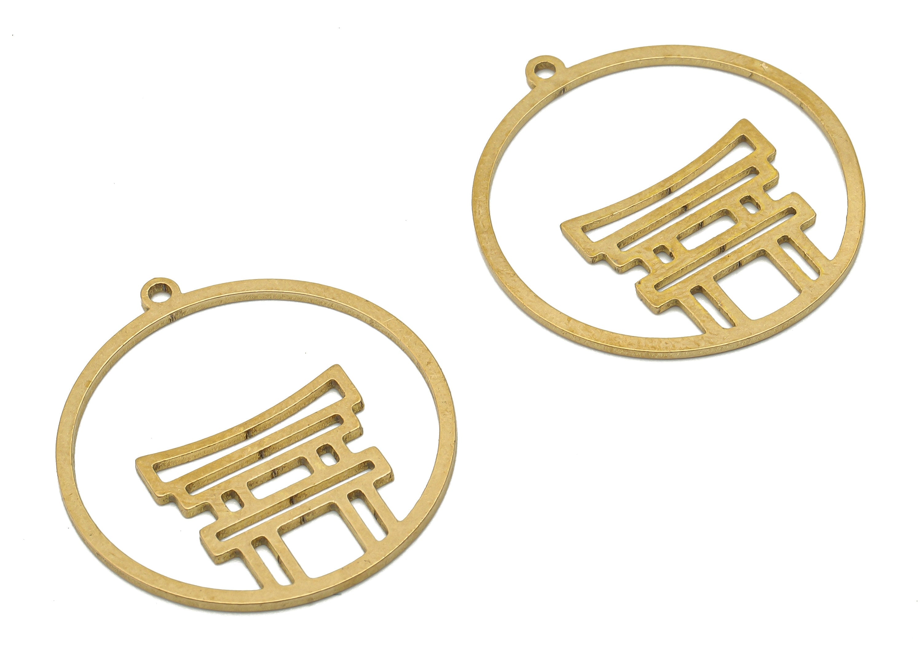 Brass Circle Temple Charm - Raw Brass Stone Age Hoop Cutout Earrings Charm - Laser Cut Pendant - 29.67x27.43x0.83mm - PPA4462 - DOMEDBAZAAR