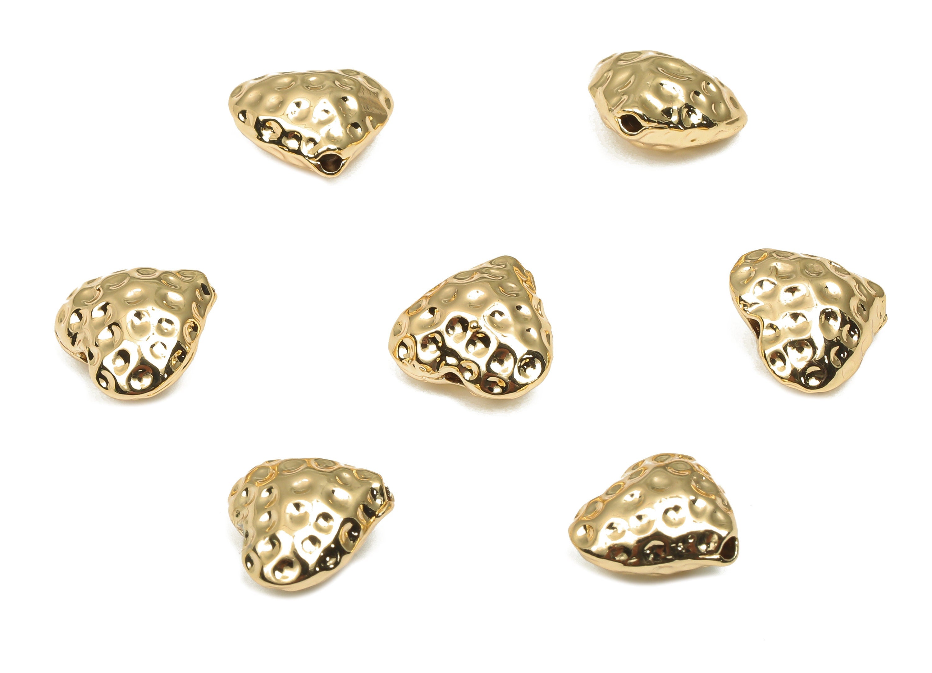 Brass Heart Beads - Shiny Heart Strawberry Beads - Tube Bracelet Bead - For Necklace - 18K Real Gold Plating - 11.47x10.55x6.58mm - RGP4688 - DOMEDBAZAAR