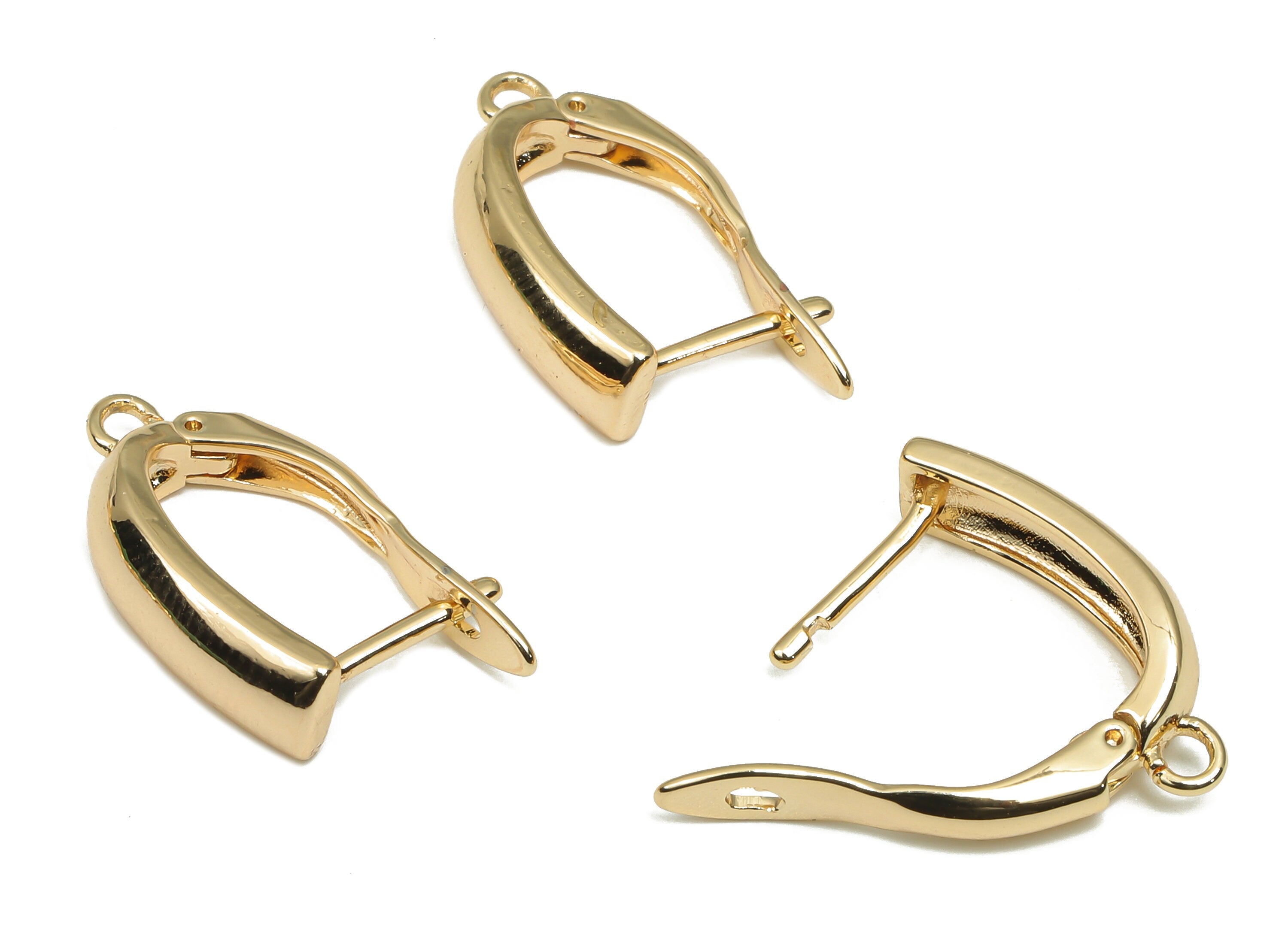 Brass Earring Clasp - Gold Plated Stud with Loop - 18K Real Gold Plated Brass Clasps - Stainless Steel Stud - 20.2x11.3x2.1mm - RGP4693 - DOMEDBAZAAR