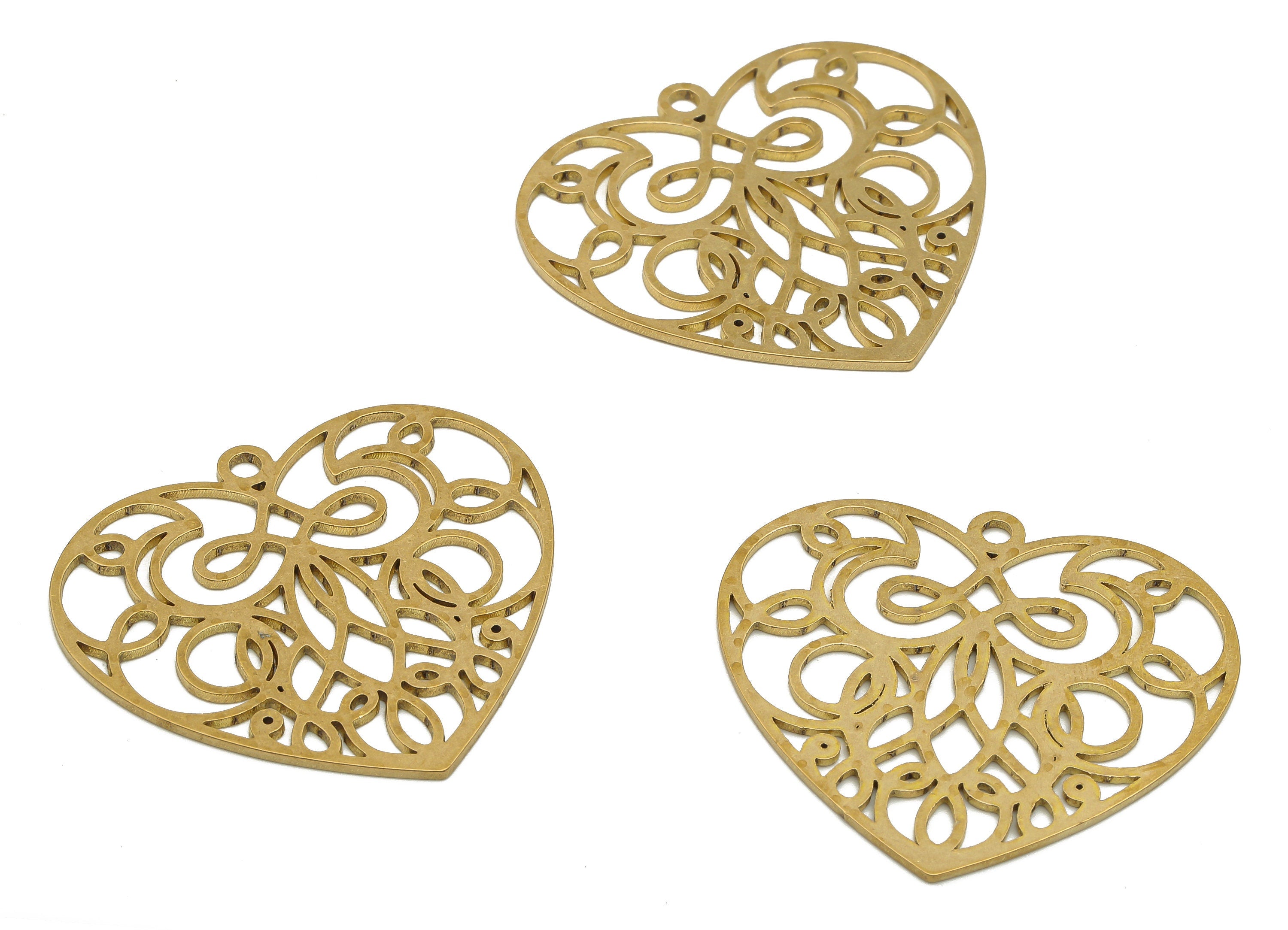 Raw Brass Heart Charm - Brass Heart Cutout Earring Charm - Filigree Finding - Laser Cut Pendant - Jewelry Supplies - 34.8x31.2x0.8mm-PPA4796 - DOMEDBAZAAR