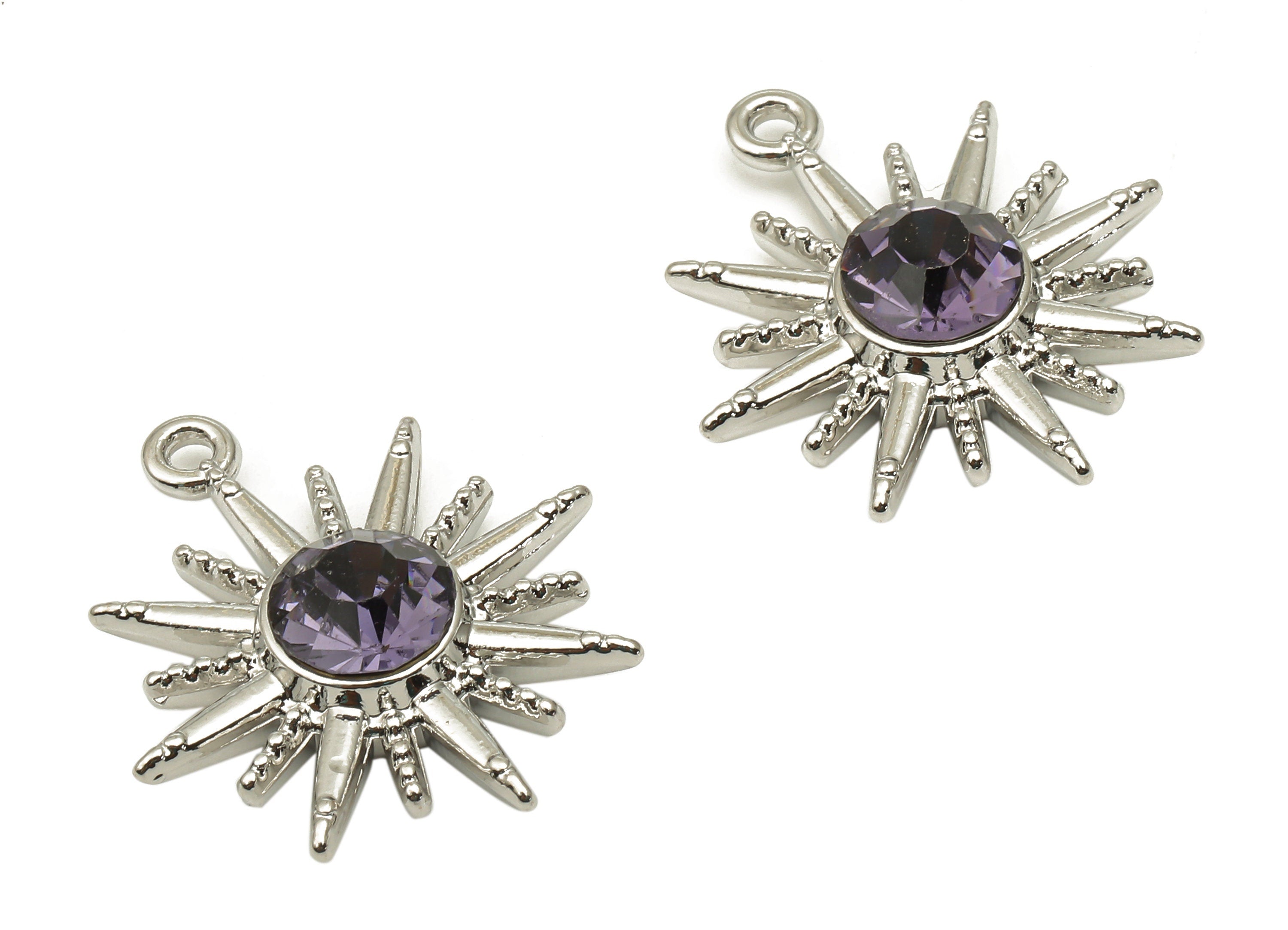 Alloy Sunburst Charm - Zinc Alloy Sun Earring Charm - Glass Charm - Silver Tone Plated Alloy - Jewelry Supplies -25.06x21.94x5.98mm- ZZ2016S - DOMEDBAZAAR