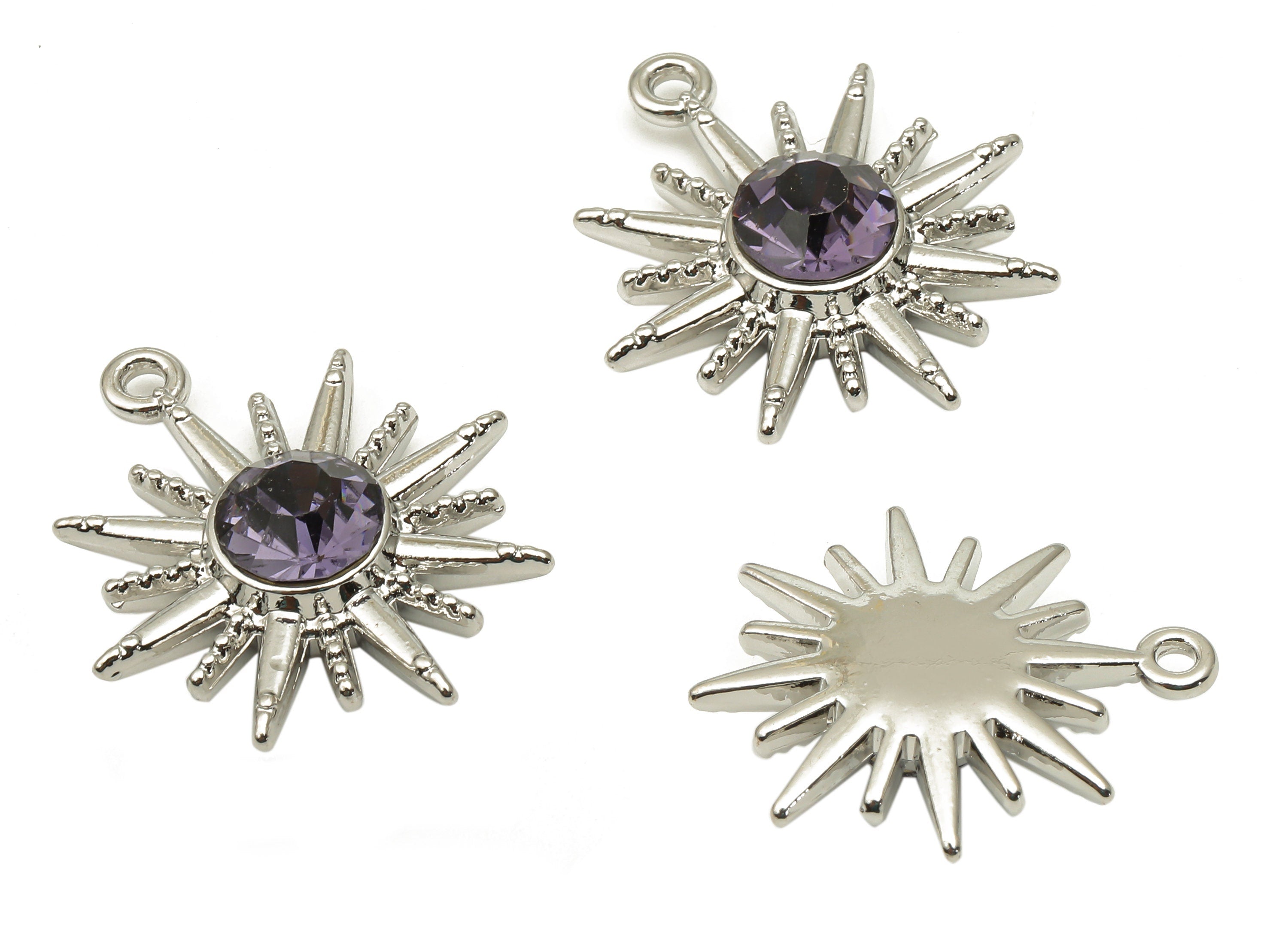 Alloy Sunburst Charm - Zinc Alloy Sun Earring Charm - Glass Charm - Silver Tone Plated Alloy - Jewelry Supplies -25.06x21.94x5.98mm- ZZ2016S - DOMEDBAZAAR