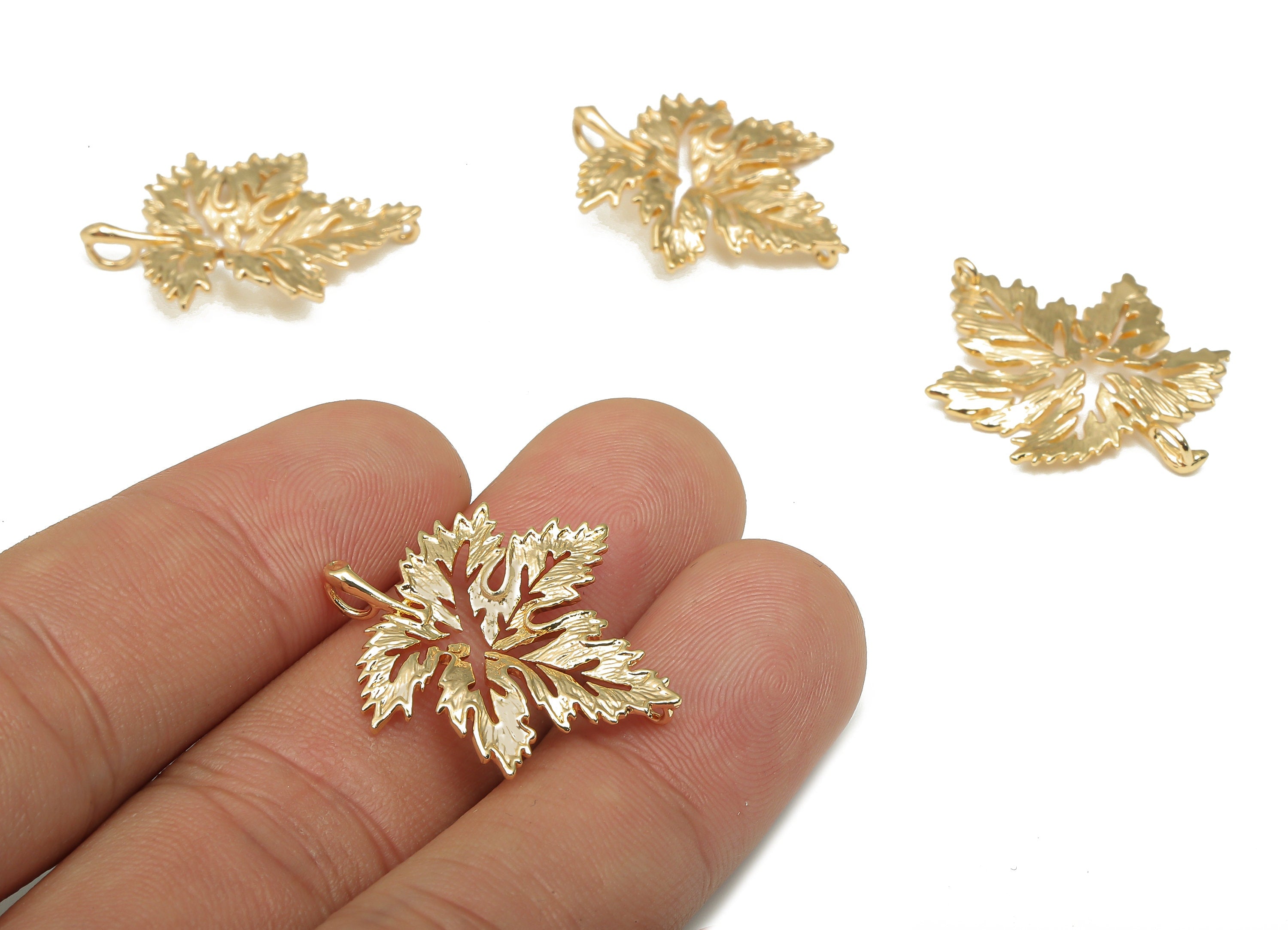 Brass Maple Leaf Earring Charm - Brass Alder Leaf Earring Charms - 18K Real Gold Plating Pendant - For Necklace - 28.1x24.4x1.82mm - RGP4694 - DOMEDBAZAAR