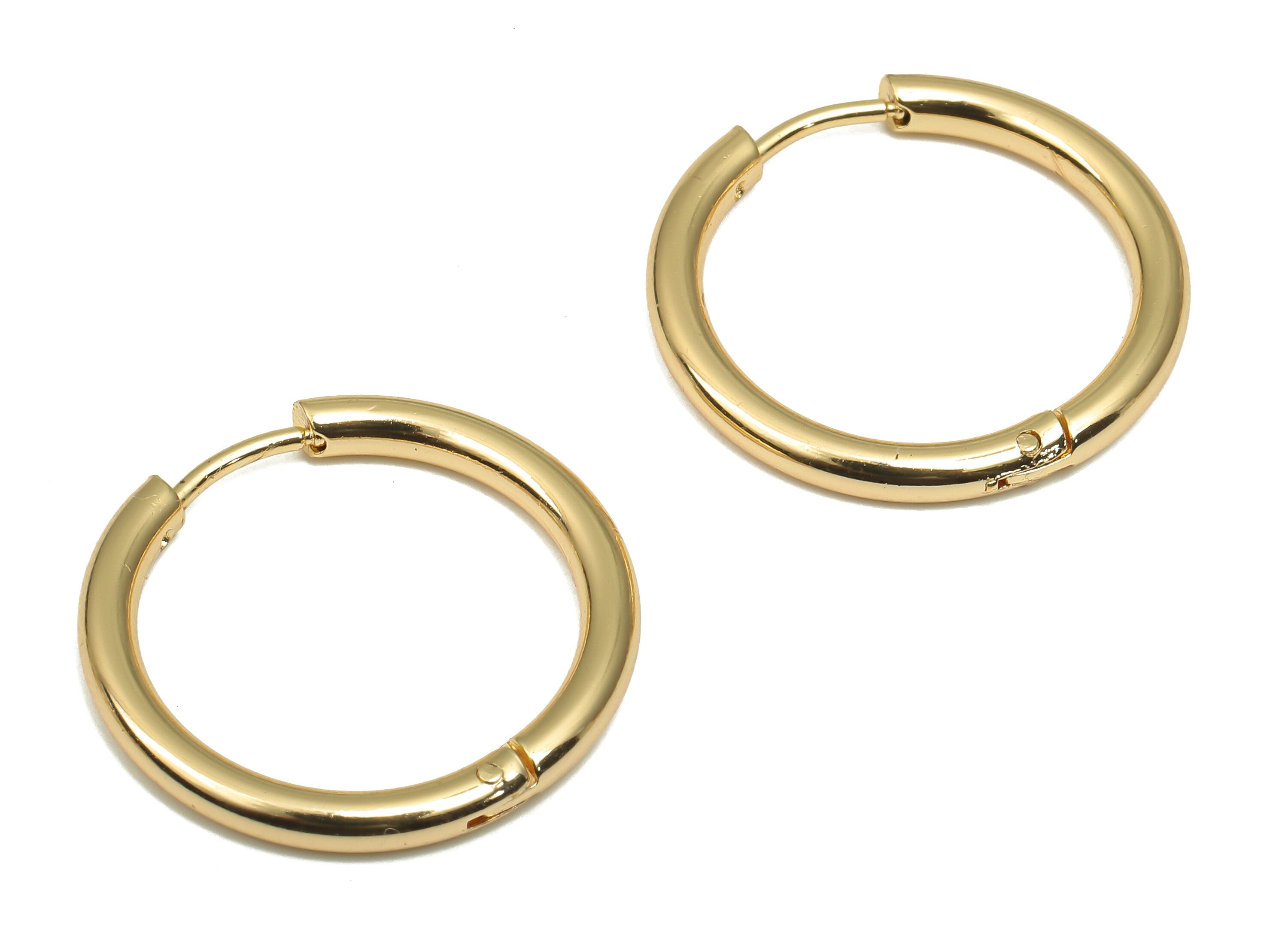 Brass Round Hoop Earring Clasp - Brass Circle Earrings - 18K Real Gold Plating Hoop - Earrings Clasps - 22.78x22.78x2.61mm - RGP4697 - DOMEDBAZAAR
