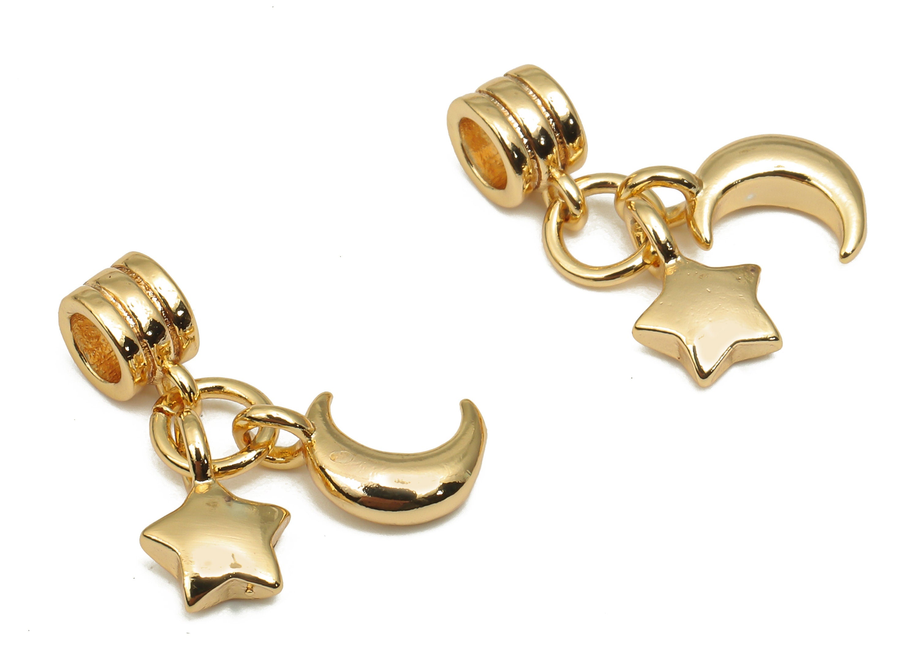 Brass Earring Charm - Gold Plated Crescent Moon Keyring Charms - 18K Real Gold Plating - Bracelet Stat Charms - 12.9x12.83x2.42mm - RGP4698 - DOMEDBAZAAR