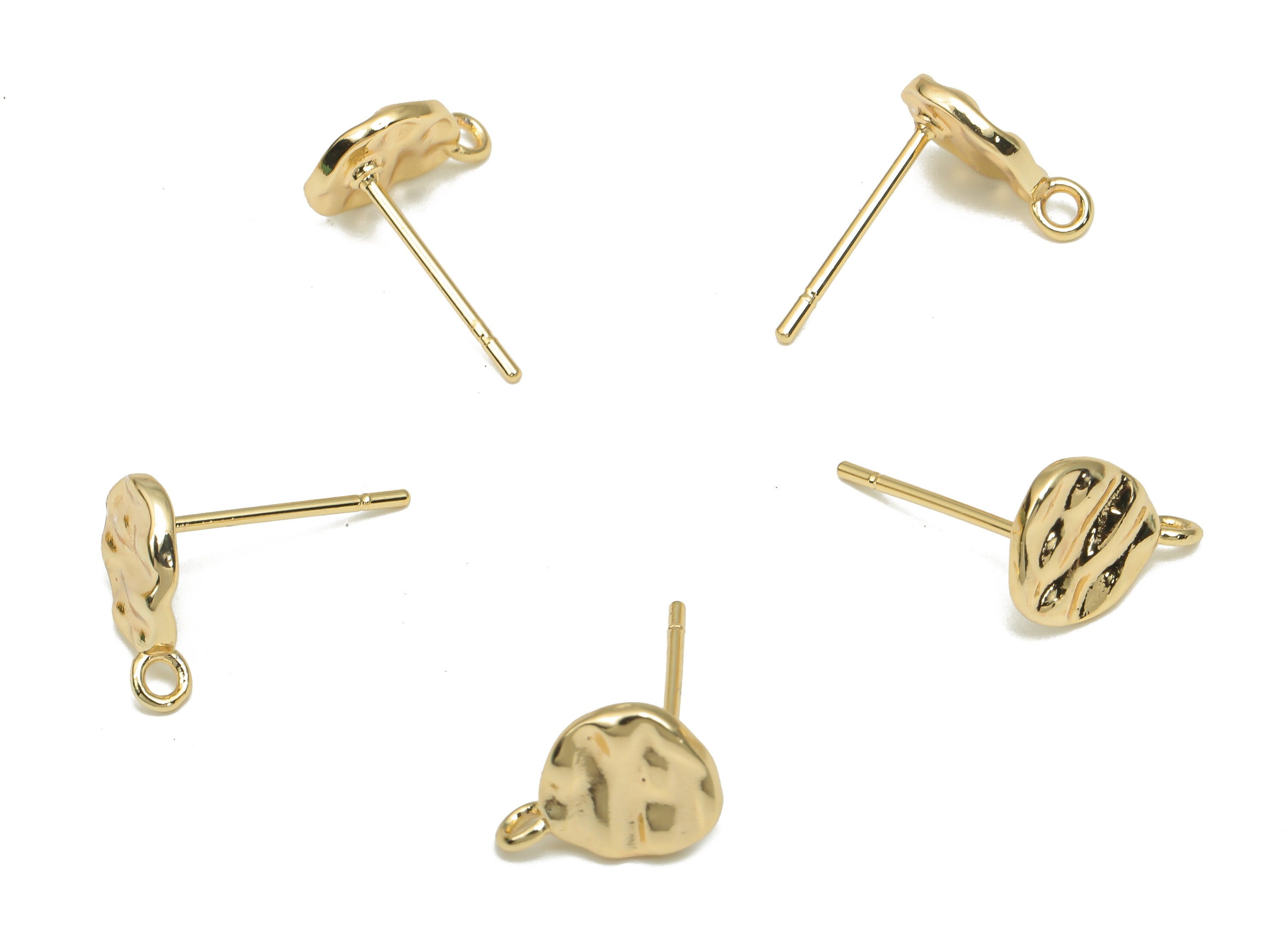 Brass Mini Nugget Circke Stud Earrings - Rough Bead Studs - 18K Real Gold Plated Brass - Stainless Steel Stud - 10.28x7.38x2.52mm- RGP4700 - DOMEDBAZAAR