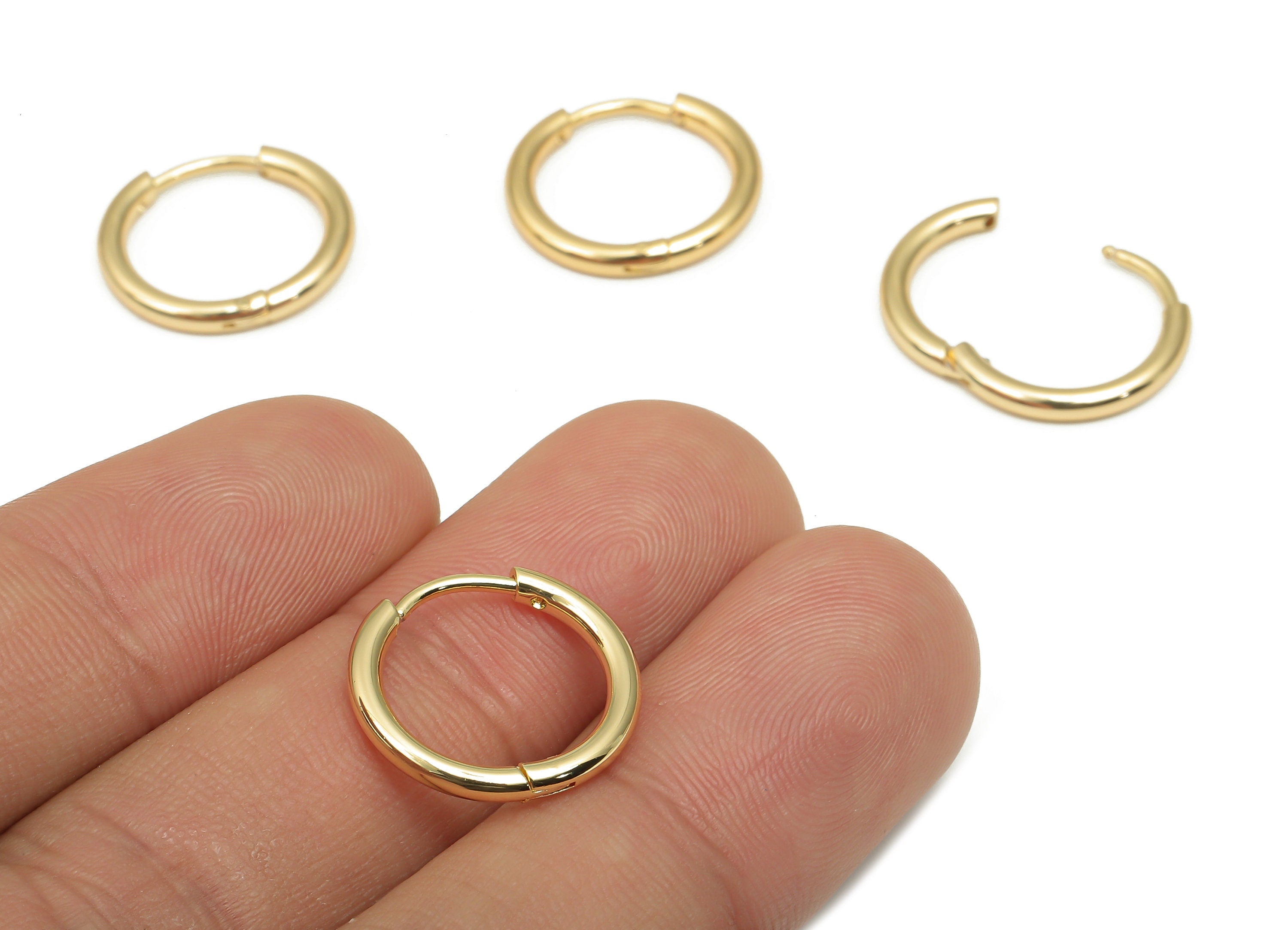 Brass Round Hoop Earring Clasp - Brass Circle Earring - 18K Real Gold Plating Hoop - Jewelry Making Supplies - 16.46x16.46x2.04mm - RGP4703 - DOMEDBAZAAR