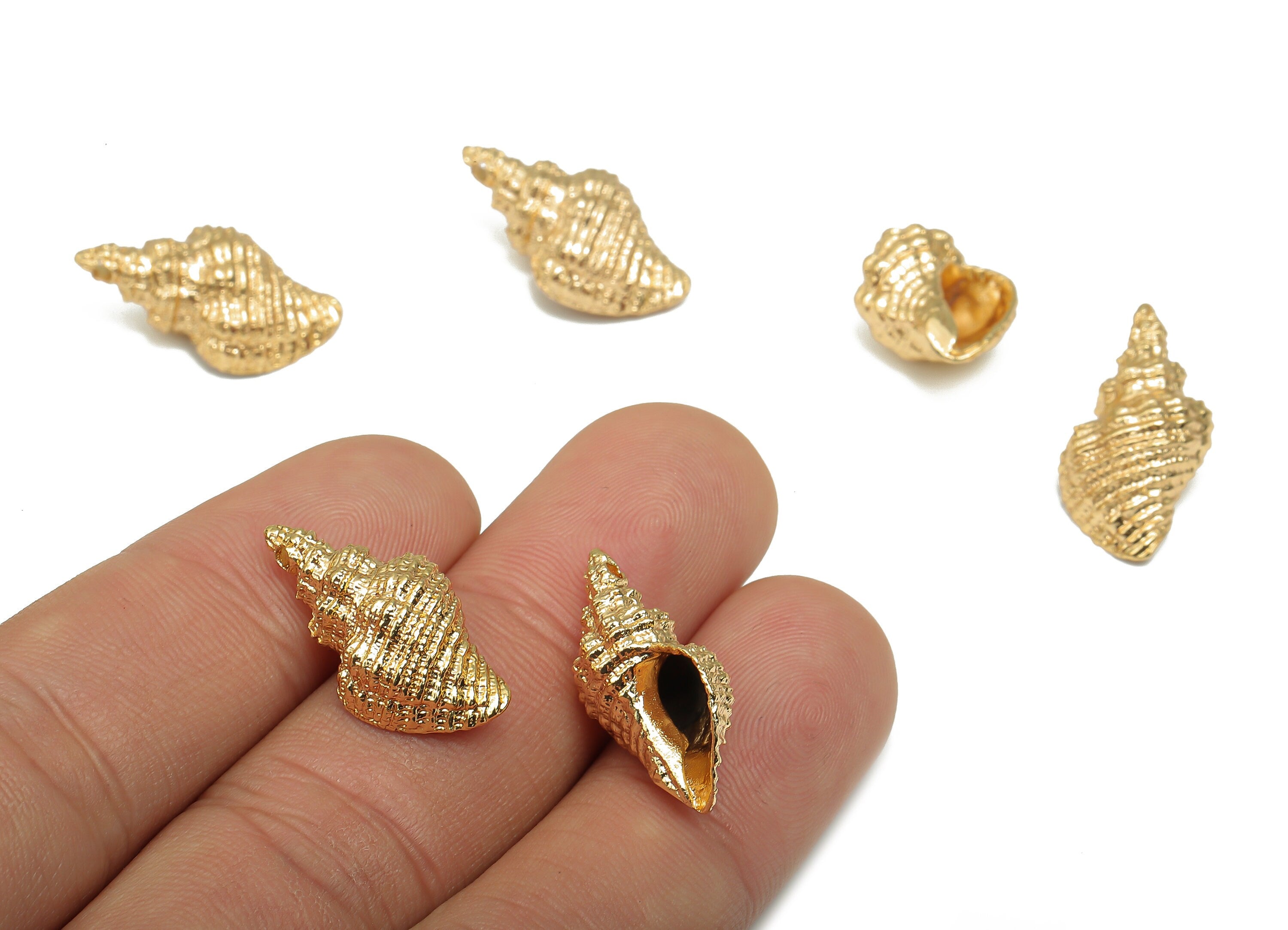 Brass Conch Earring Charm - Brass SeaShell Necklace Charm - 18K Real Gold Plated Brass Pendant - 22.54x11.75x0.84mm - RGP4704 - DOMEDBAZAAR