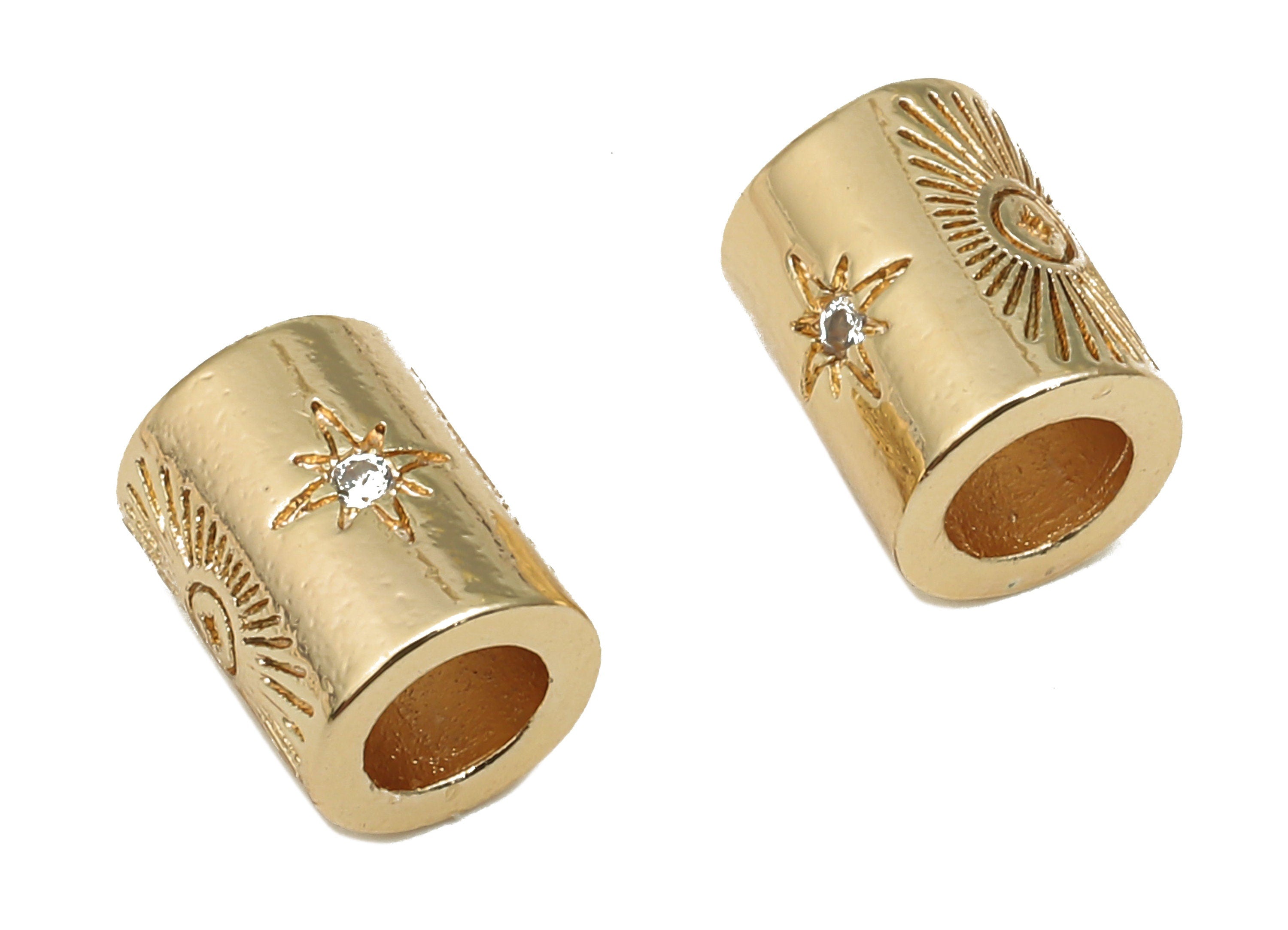 Brass Connector Spacer Beads - Barrel Spacer Beads with Zircons - 18K Real Gold Plating - Metal Tube Bracelet Beads - 8.05x6x6mm - RGP4706 - DOMEDBAZAAR