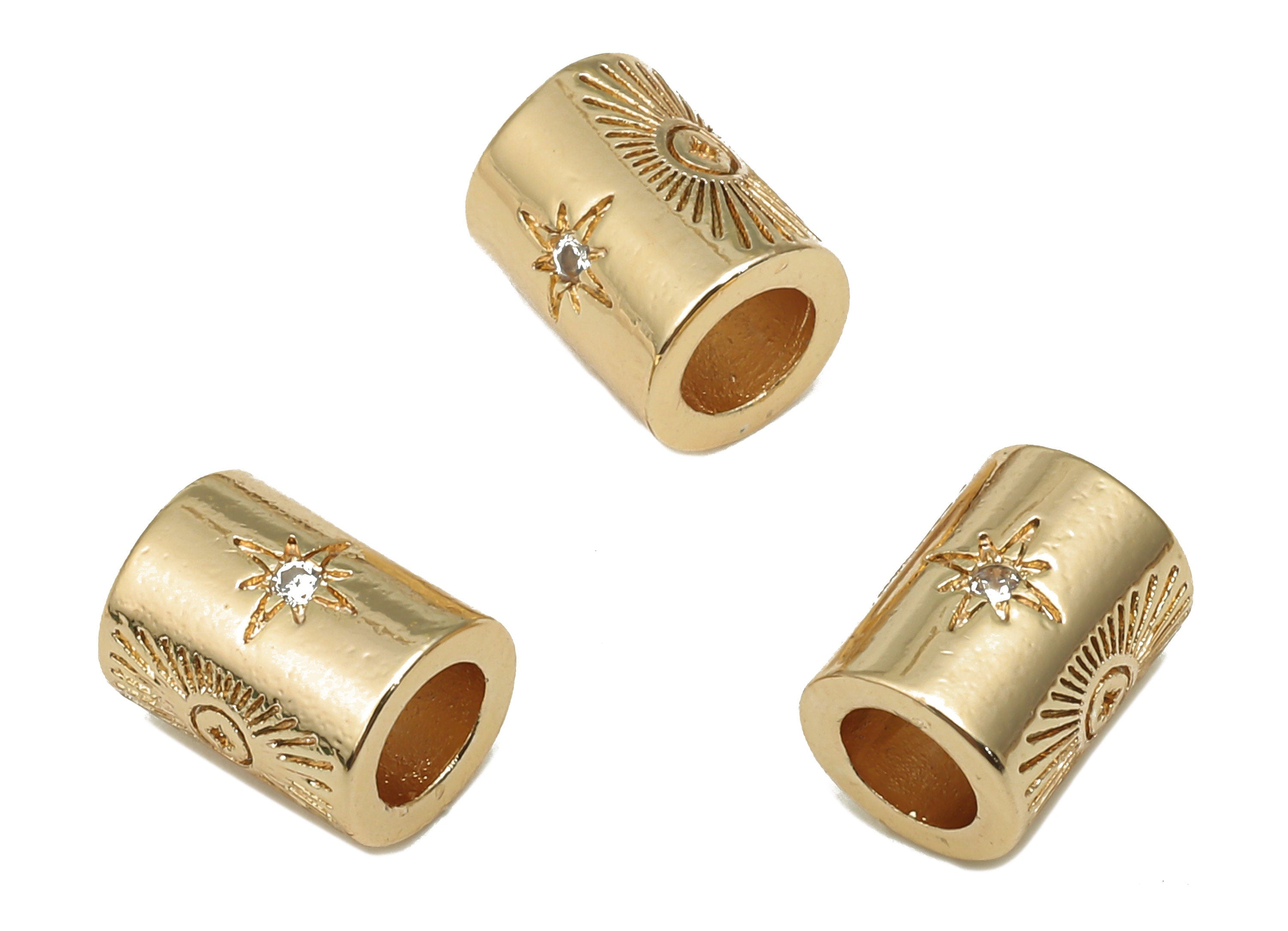 Brass Connector Spacer Beads - Barrel Spacer Beads with Zircons - 18K Real Gold Plating - Metal Tube Bracelet Beads - 8.05x6x6mm - RGP4706 - DOMEDBAZAAR
