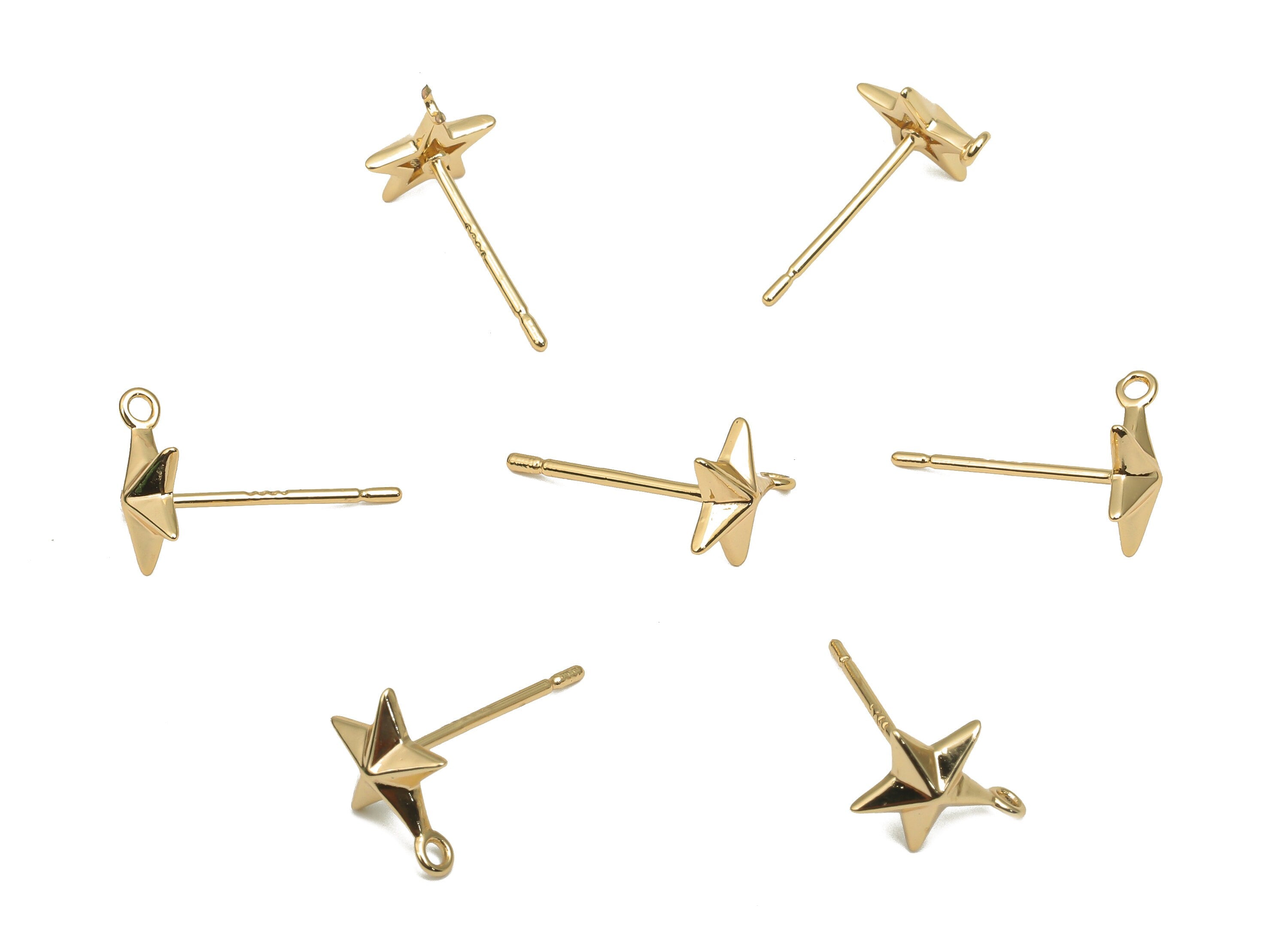 Brass Mini Star Stud Earrings with Loop - Gold Mini Star Earring Post - 18K Real Gold Plated Brass Studs - 9.02x7.3x2.5mm - RGP4709 - DOMEDBAZAAR