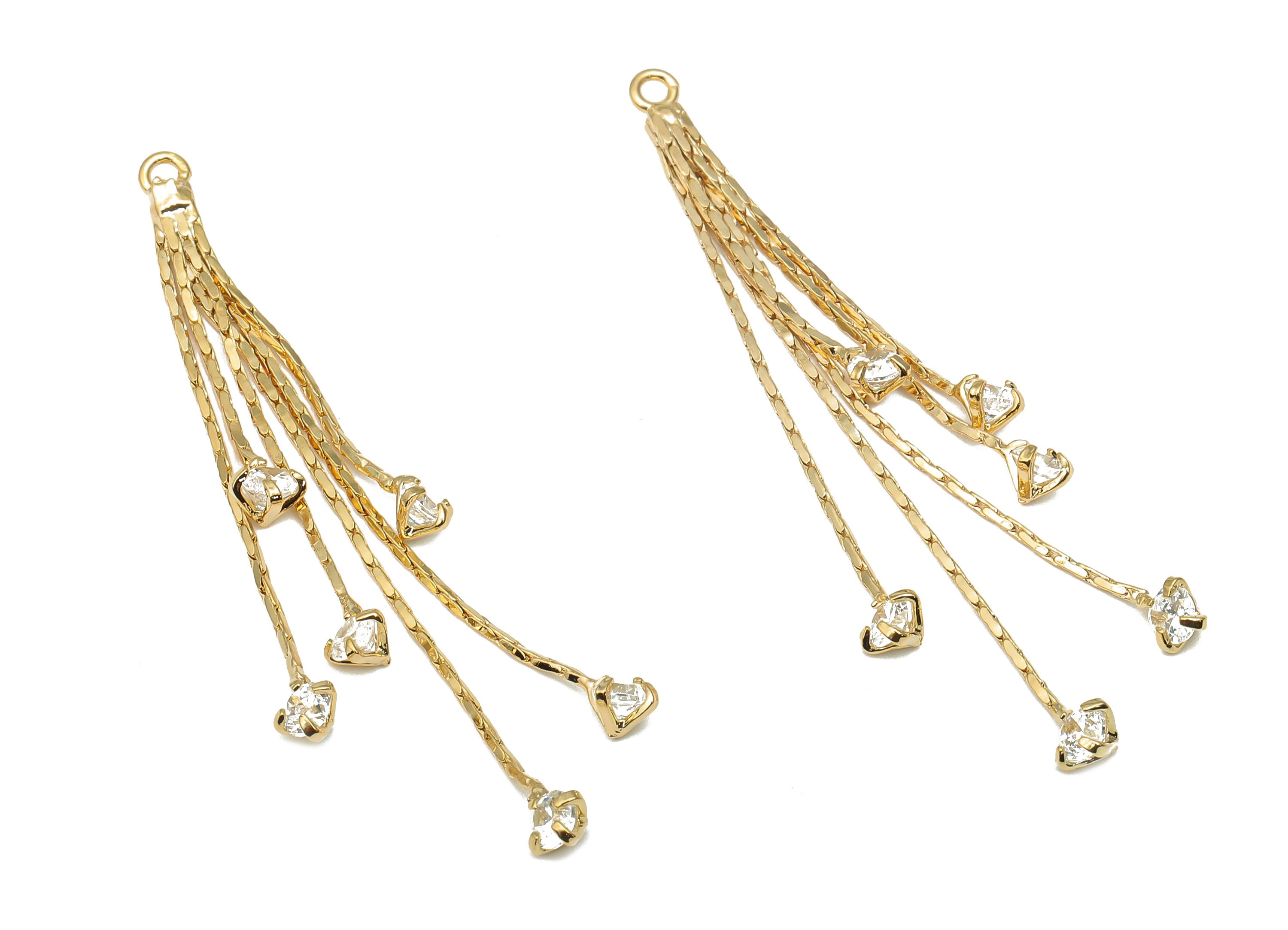 Brass Fringe Earrings Charm With Zircon - 18K Real Gold Plated Brass Tassel - Fringe Chain Tassel - 44.25x3.37x1.15mm - RGP4715 - DOMEDBAZAAR