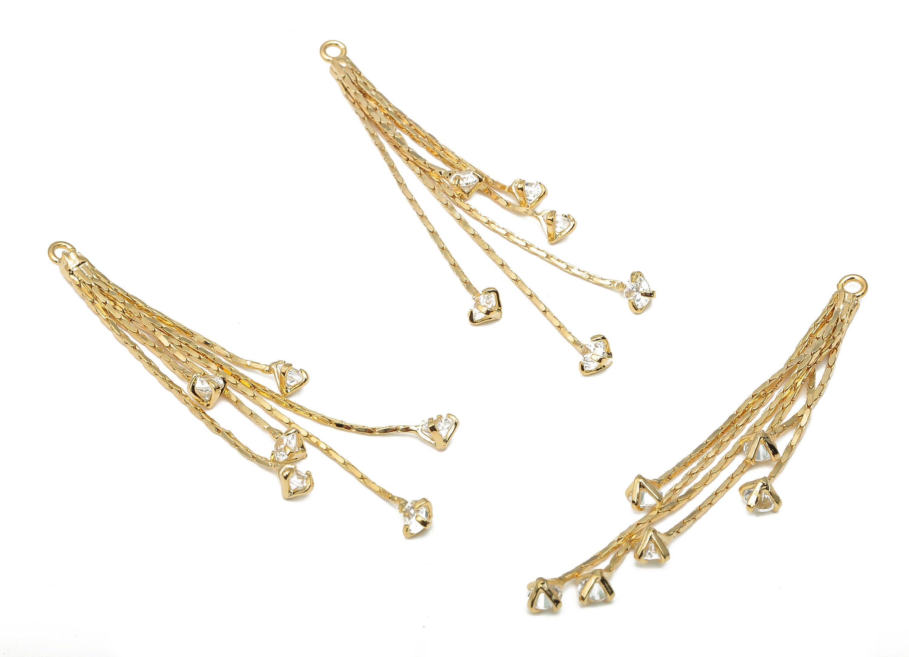 Brass Fringe Earrings Charm With Zircon - 18K Real Gold Plated Brass Tassel - Fringe Chain Tassel - 44.25x3.37x1.15mm - RGP4715 - DOMEDBAZAAR