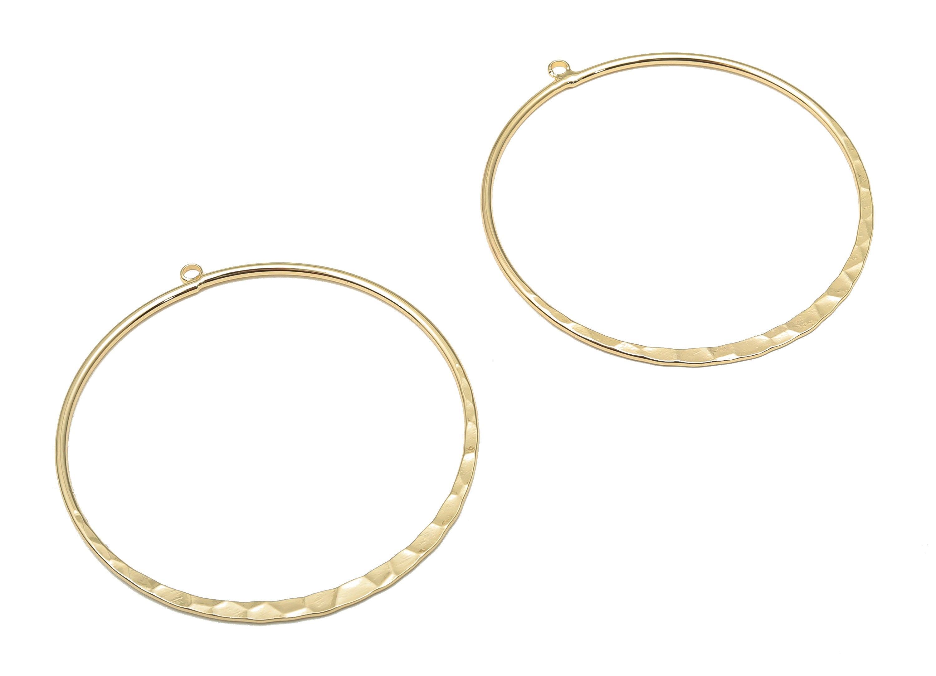 Brass Round Hoop Charms - Gold Hammered Hoop Circle Earrings Charms - 18K Real Gold Plated Brass - 53.07x49.35x1.53mm - RGP4720 - DOMEDBAZAAR