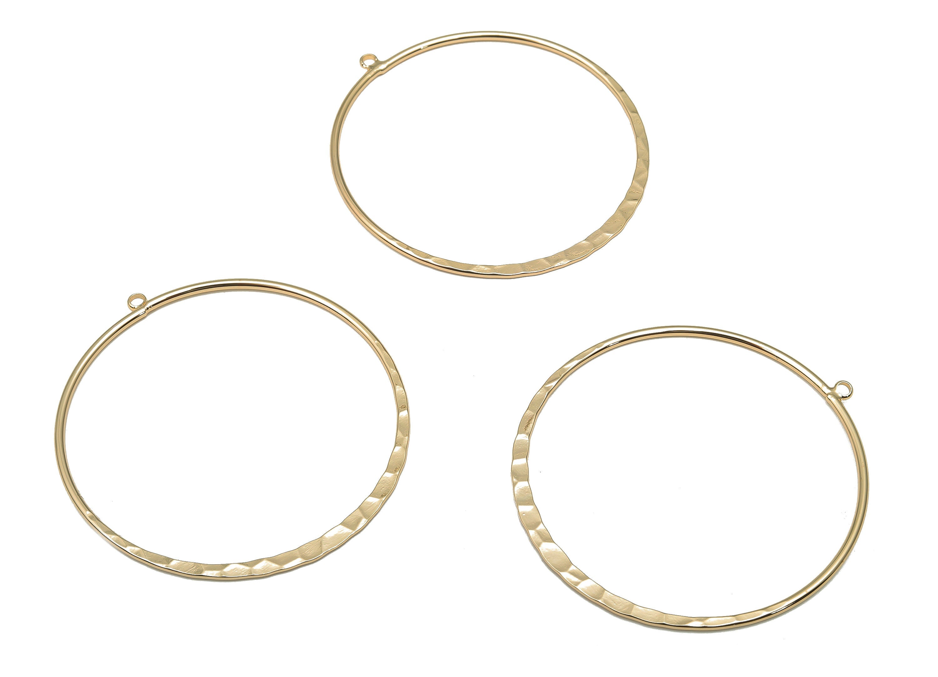 Brass Round Hoop Charms - Gold Hammered Hoop Circle Earrings Charms - 18K Real Gold Plated Brass - 53.07x49.35x1.53mm - RGP4720 - DOMEDBAZAAR
