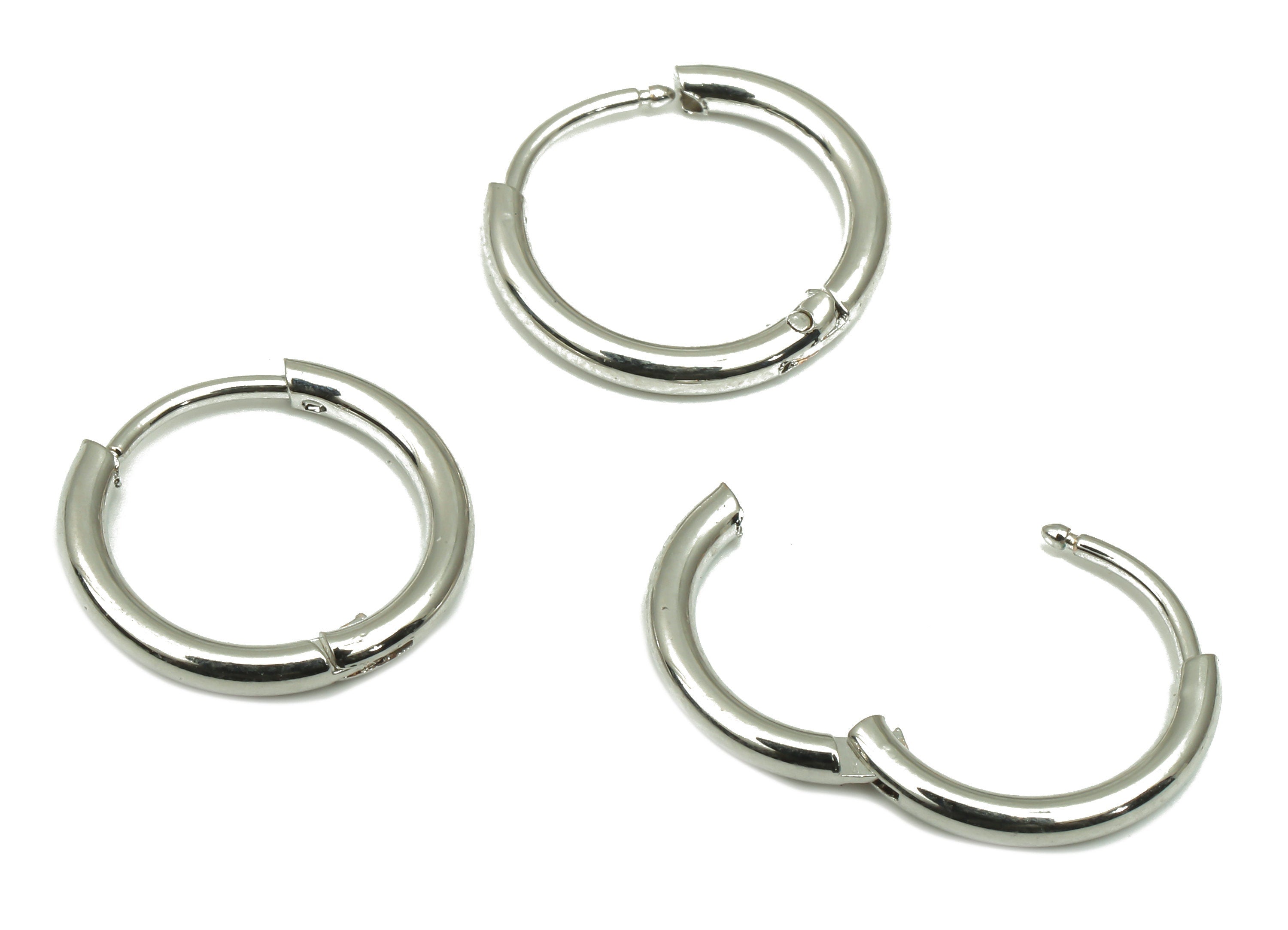 Hoop Earring Clasp - Brass Circle Earrings - 18k Real White Gold Plated Round Brass - Jewelry Supplies - 13.6x13.6x1.65mm - RGP4726S - DOMEDBAZAAR