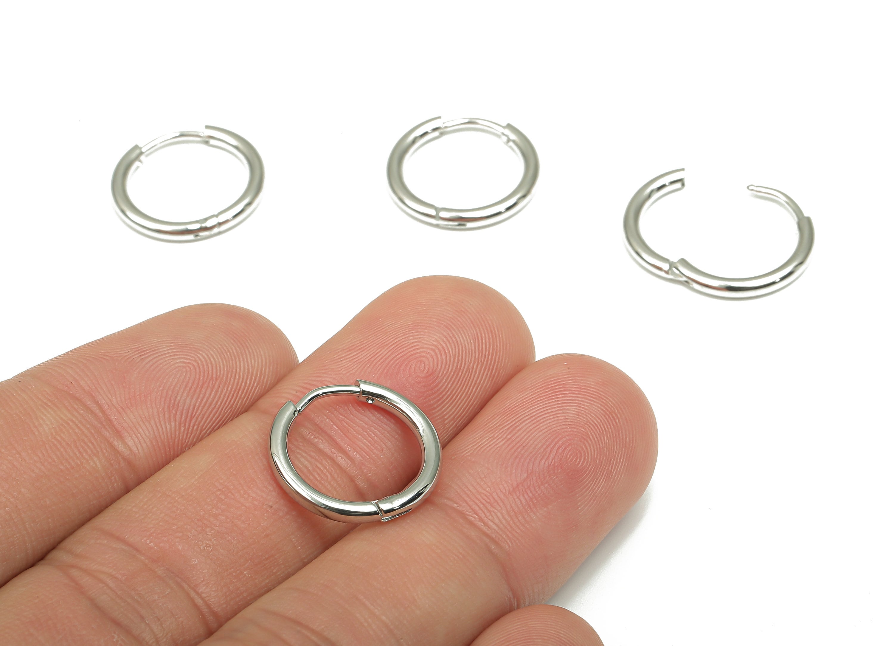 Hoop Earring Clasp - Brass Circle Earrings - 18k Real White Gold Plated Round Brass - Jewelry Supplies - 16.46x16.46x2.04mm - RGP4727S - DOMEDBAZAAR