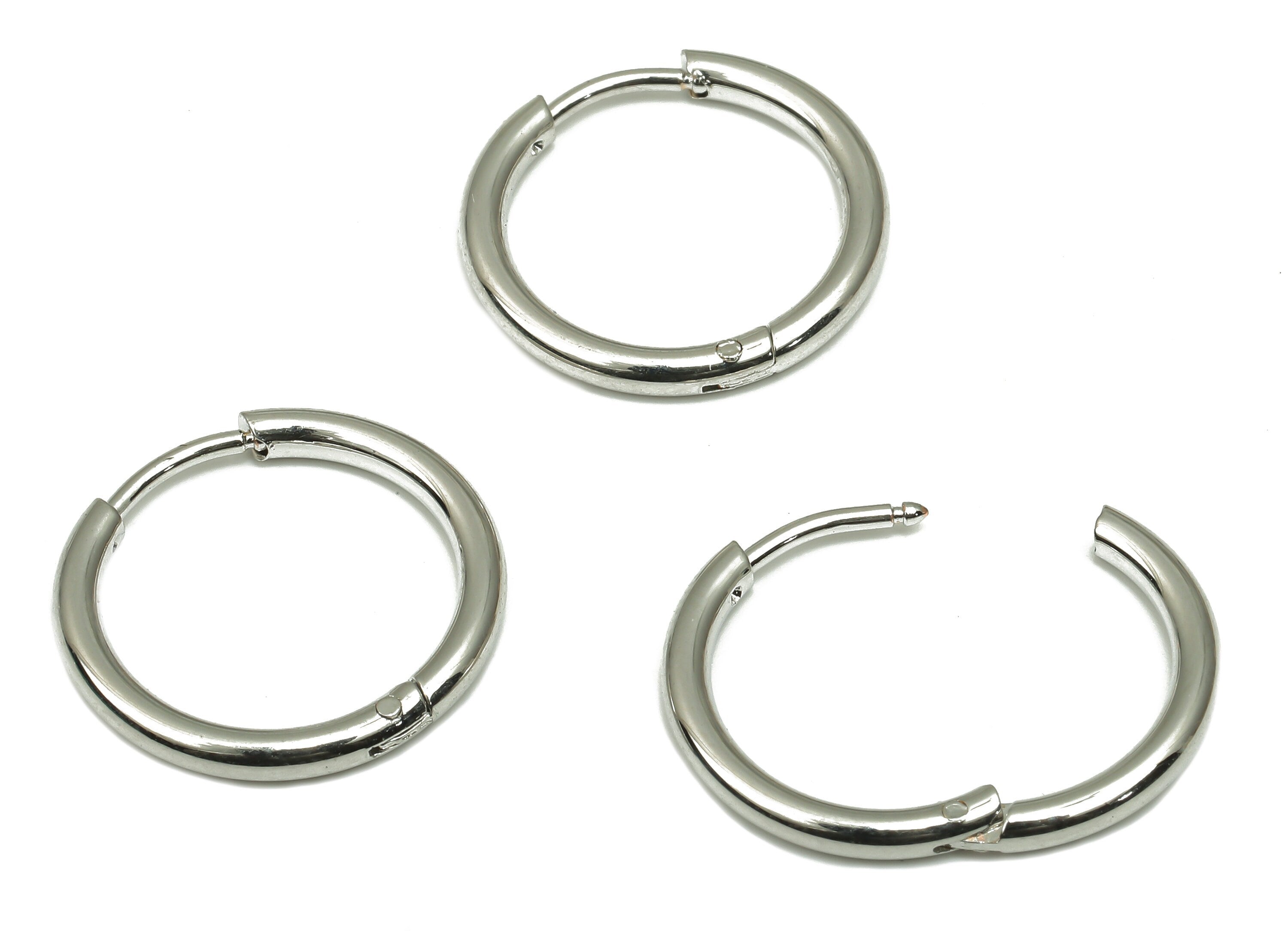 Hoop Earring Clasp - Brass Circle Earrings - 18k Real White Gold Plated Round Brass - Jewelry Supplies - 18.24x18.24x2.11mm - RGP4728S - DOMEDBAZAAR
