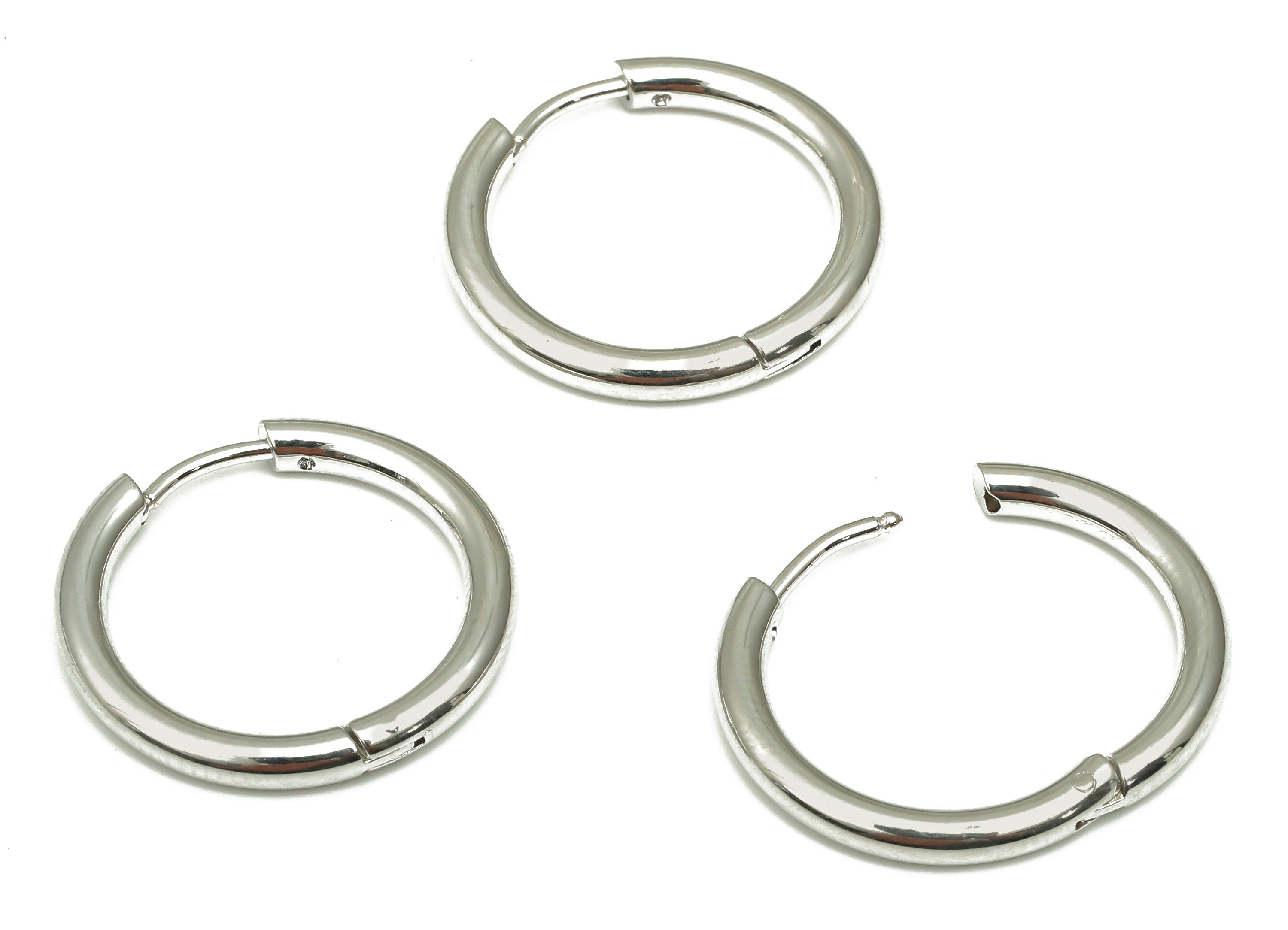 Hoop Earring Clasp - Brass Circle Earrings - 18k Real White Gold Plated Round Brass - Jewelry Supplies - 22.89x22.89x2.57mm - RGP4731S - DOMEDBAZAAR