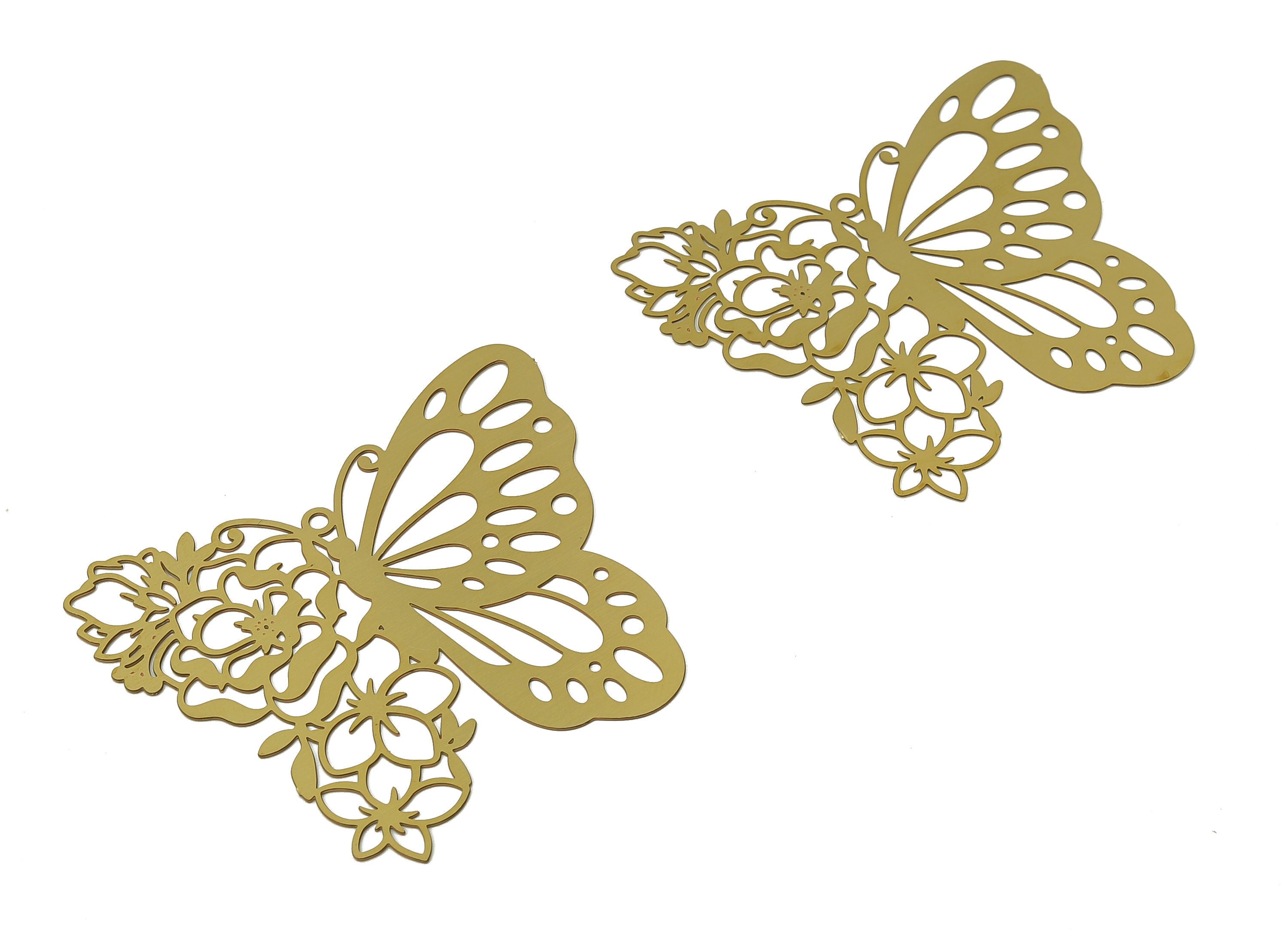 Brass Butterfly Earring Charm - Raw Brass Flower Pendant - Mystical Charm Connectors - Jewelry Supplies - 48.73x42.48x0.24mm - JJA4711 - DOMEDBAZAAR
