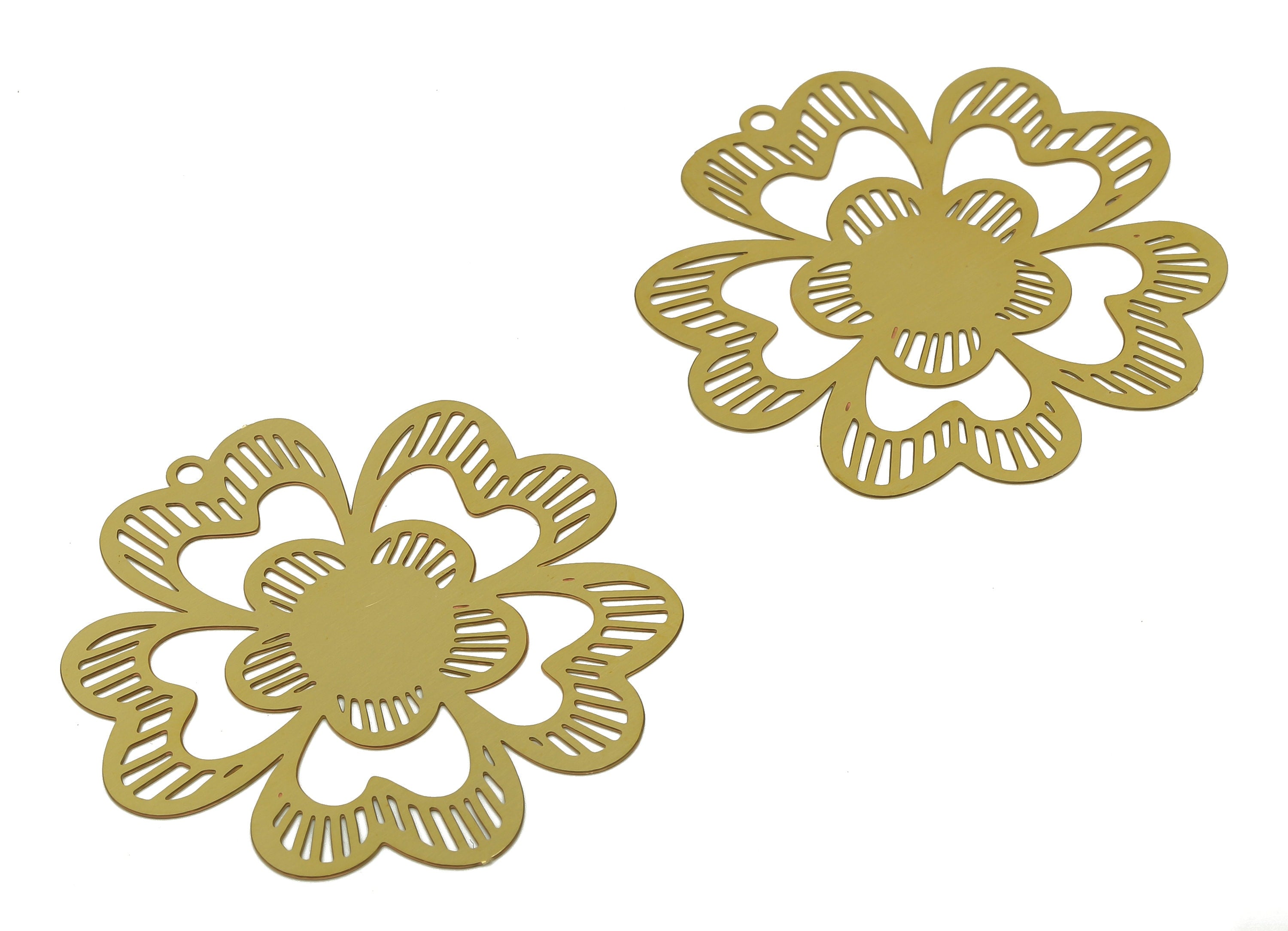 Brass Flower Earrings Charm - Raw Brass Filigree Flowers Pendant - Earring Findings - Jewelry Supplies - 38.04x37.76x0.27mm - JJB7088 - DOMEDBAZAAR